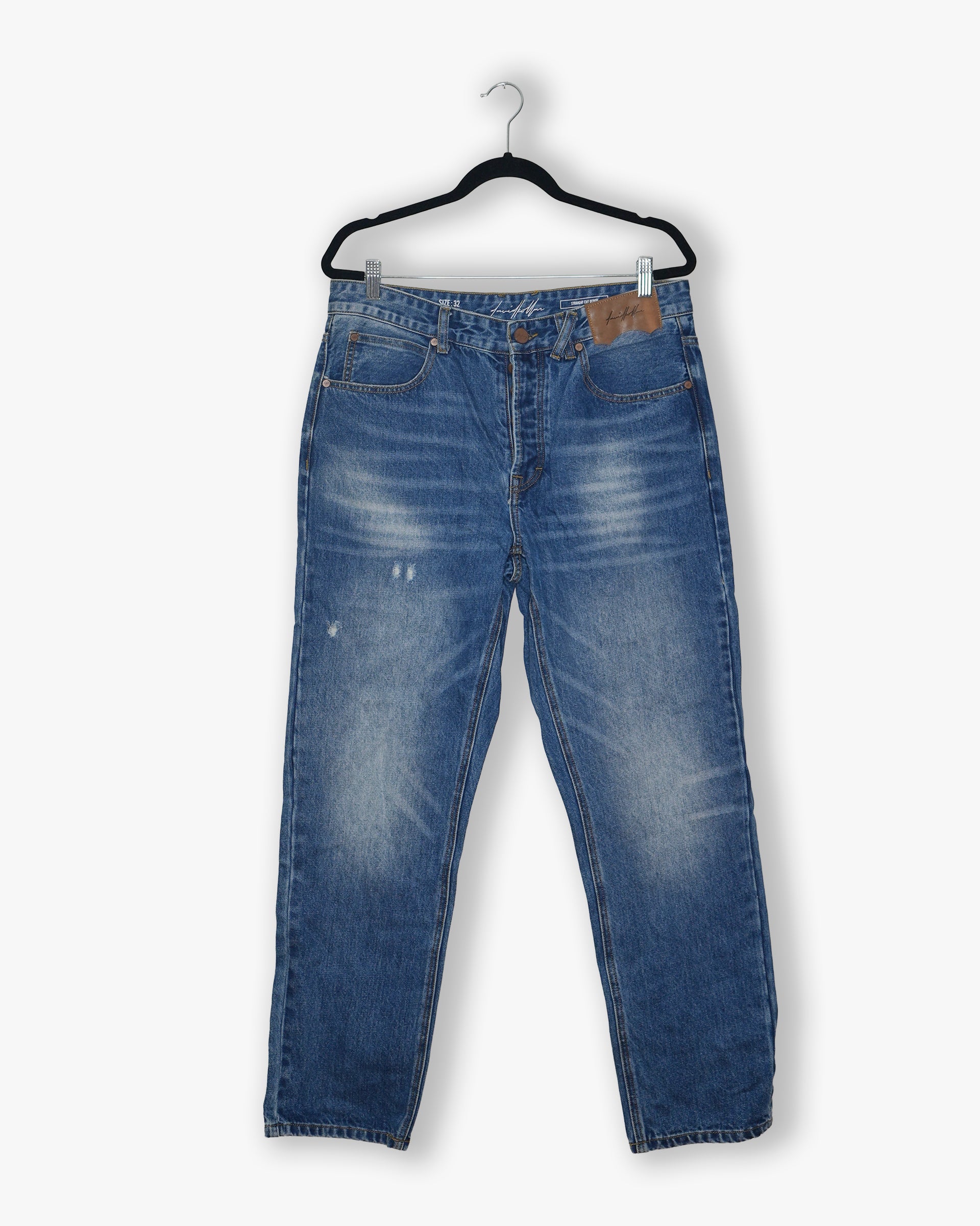 [#213] : Straight Fit Denim - Whisker Deep Blue - 32