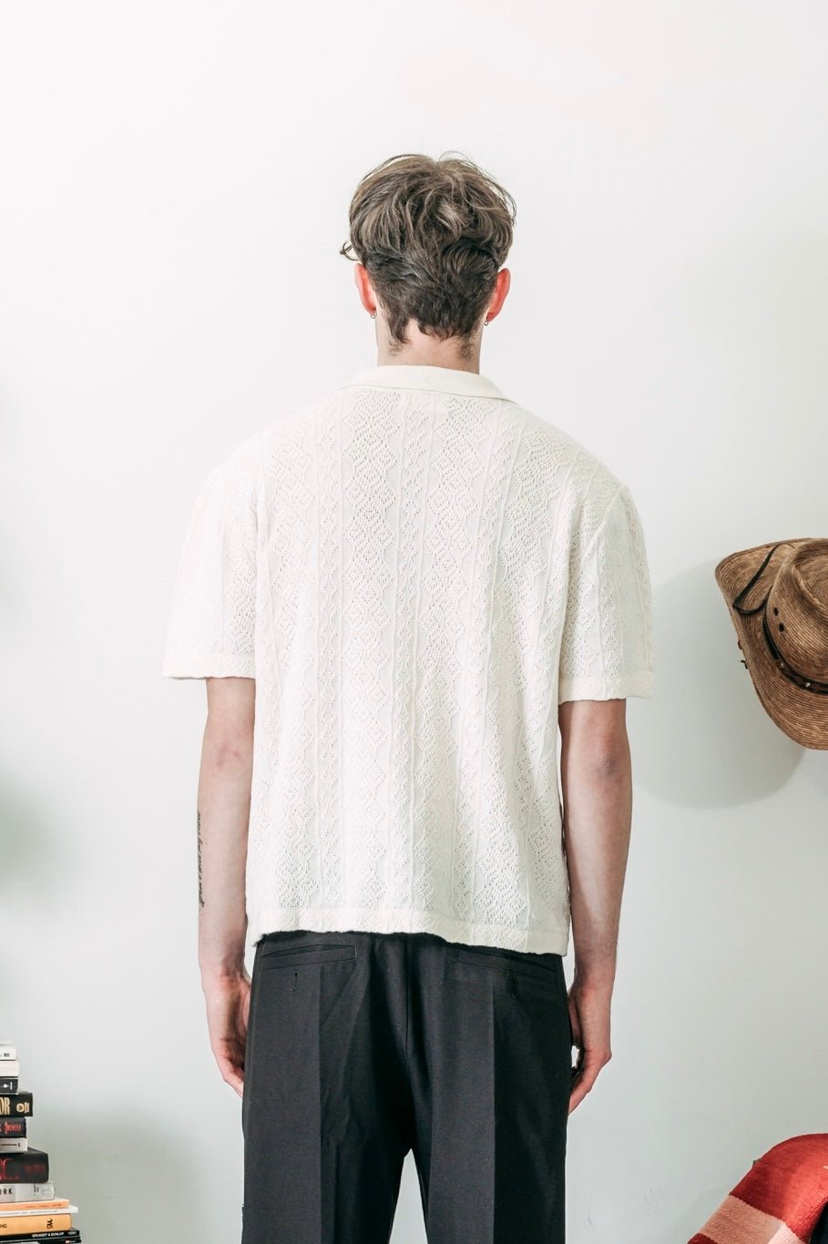 [258] : Knit Short Sleeve Polo Shirt – White – L - BDK