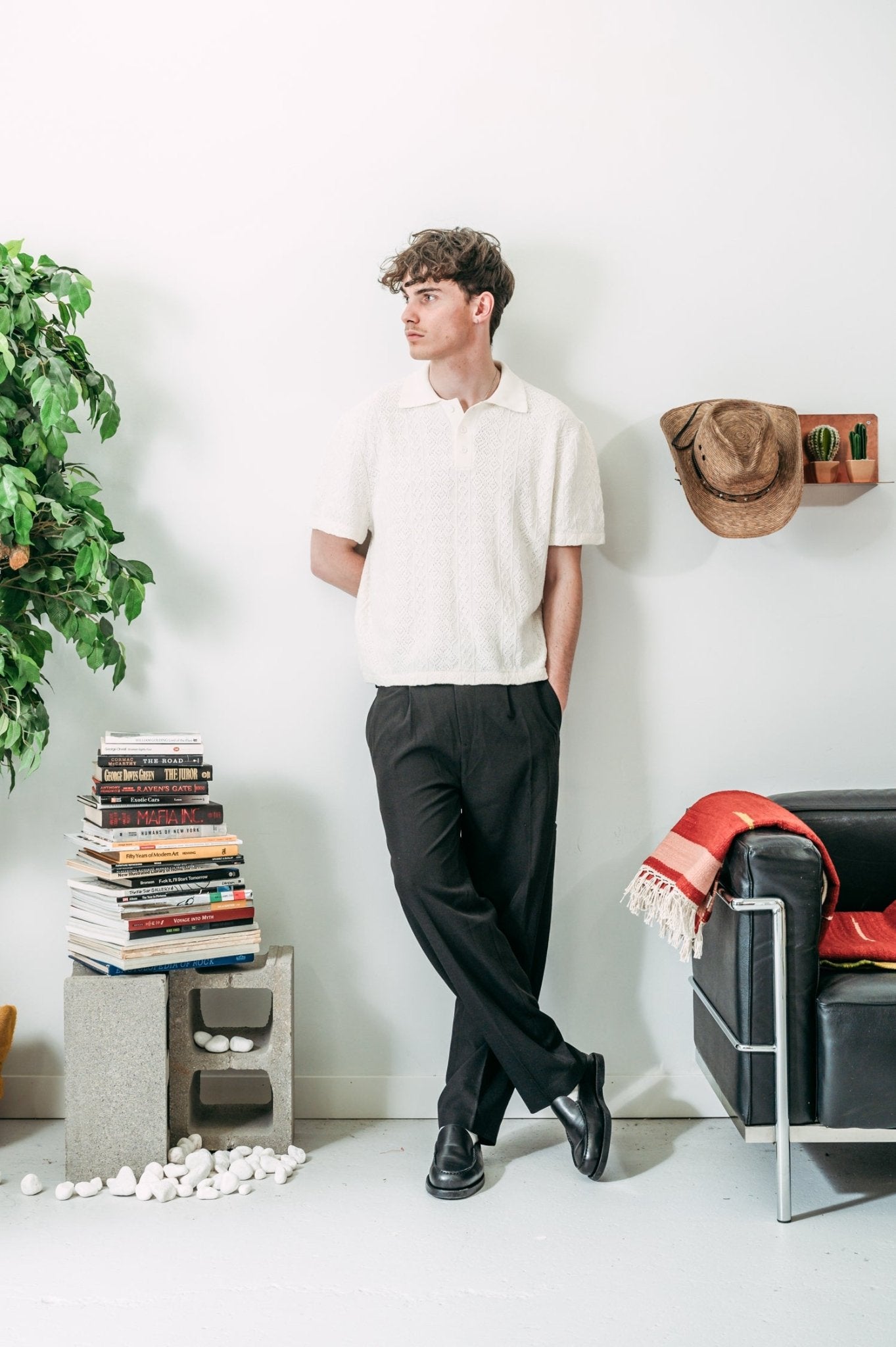 [258] : Knit Short Sleeve Polo Shirt – White – L - BDK