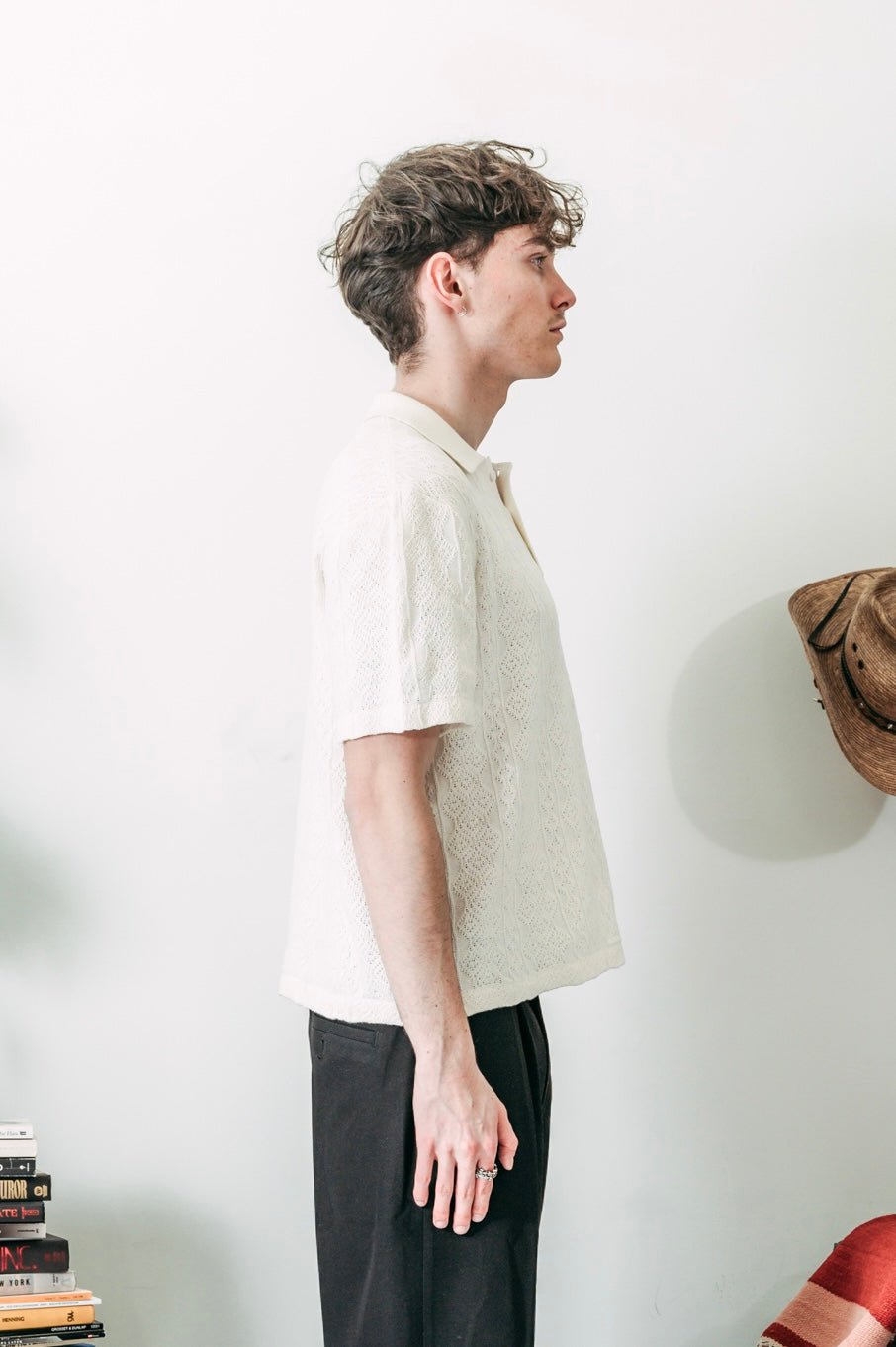 [258] : Knit Short Sleeve Polo Shirt – White – L - BDK