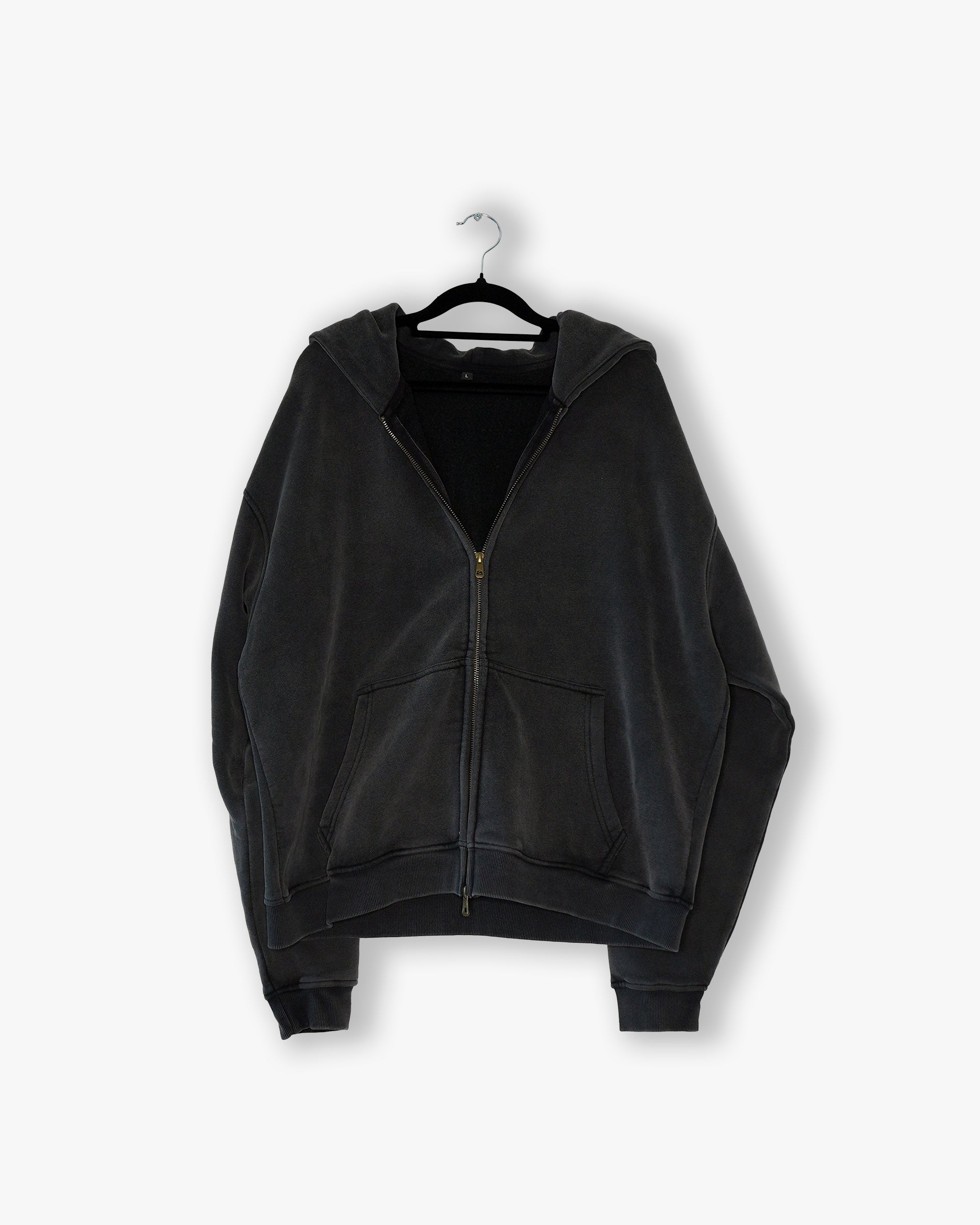 [#29] : Cropped Oversized Zip Up Hoodie – Vintage Black – L