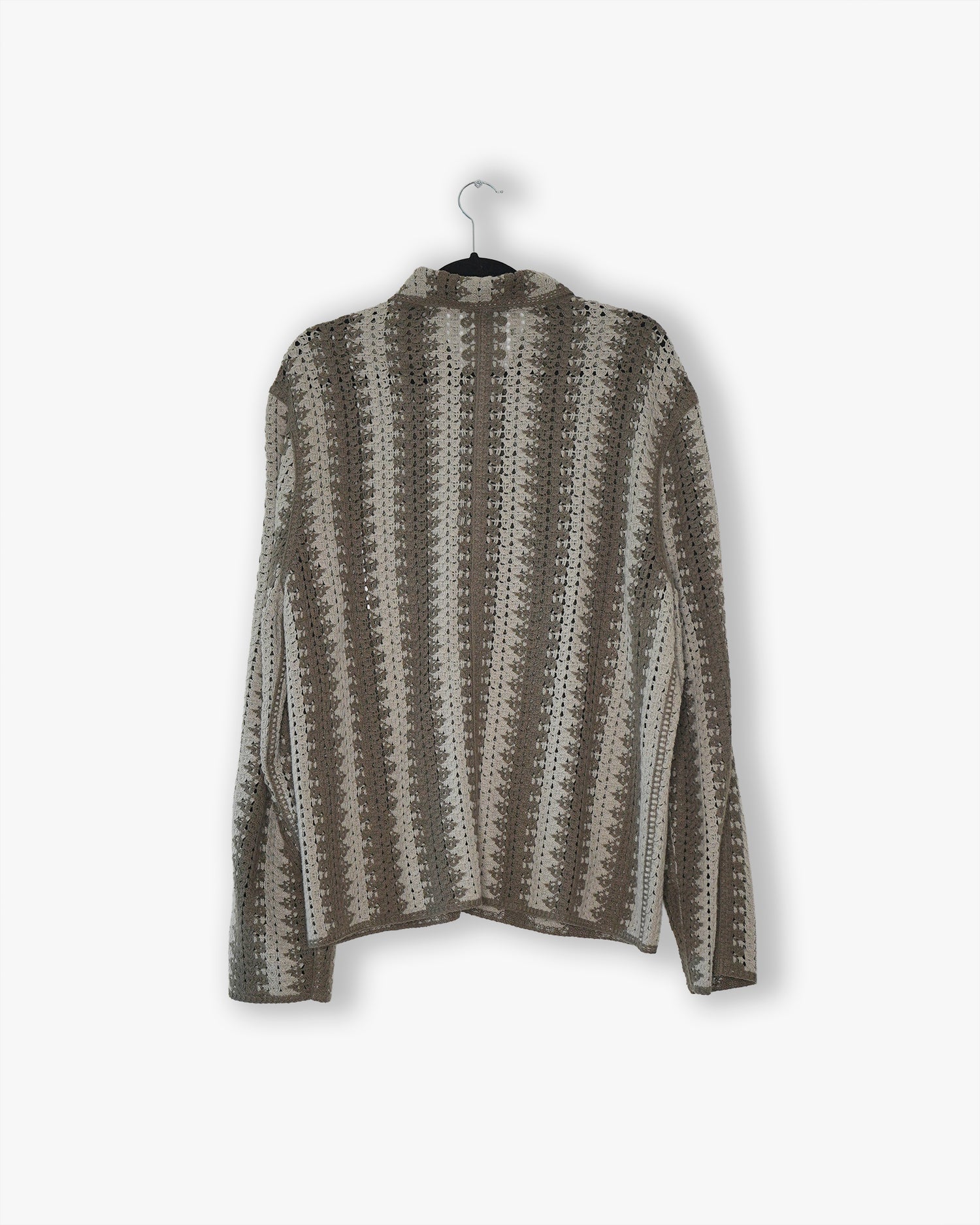 [#33] : Striped Crochet Longsleeve Button Up – Neutrals – L