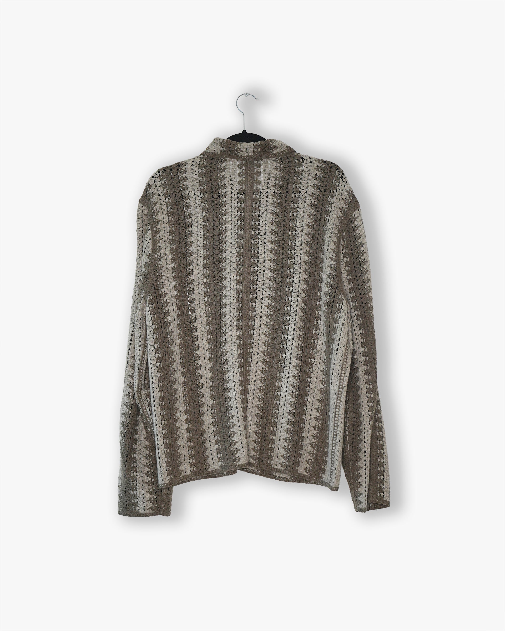 [#33] : Striped Crochet Longsleeve Button Up – Neutrals – L