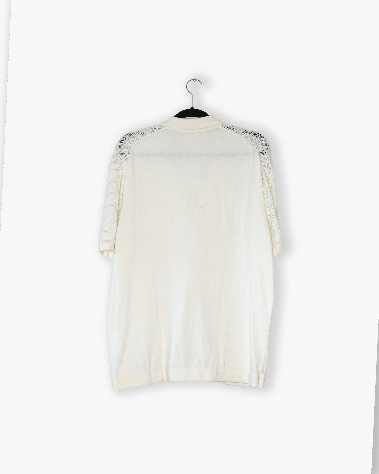 [#34] : Knitted Lace Short Sleeve Button Up – Off White – L