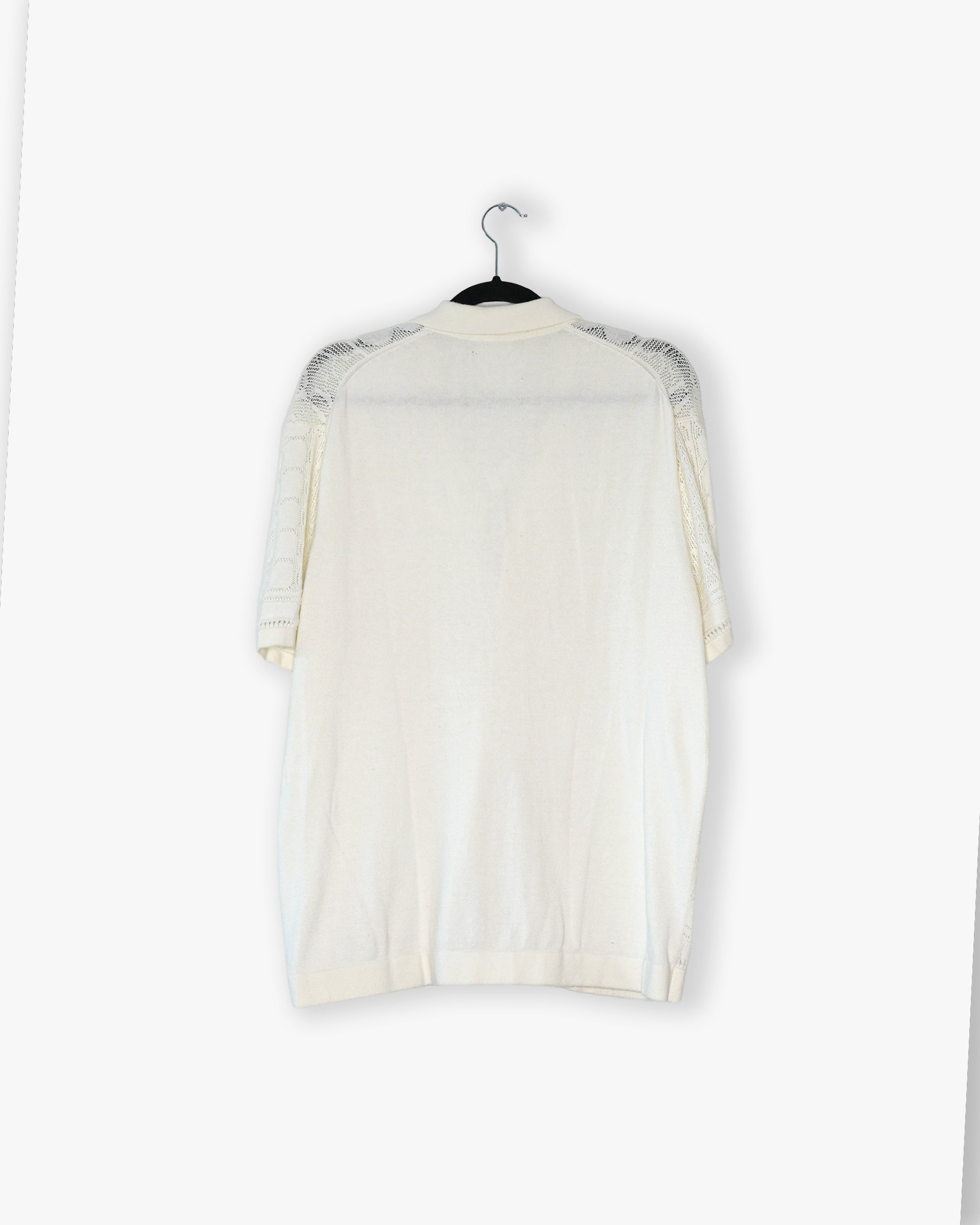 [#34] : Knitted Lace Short Sleeve Button Up – Off White – L