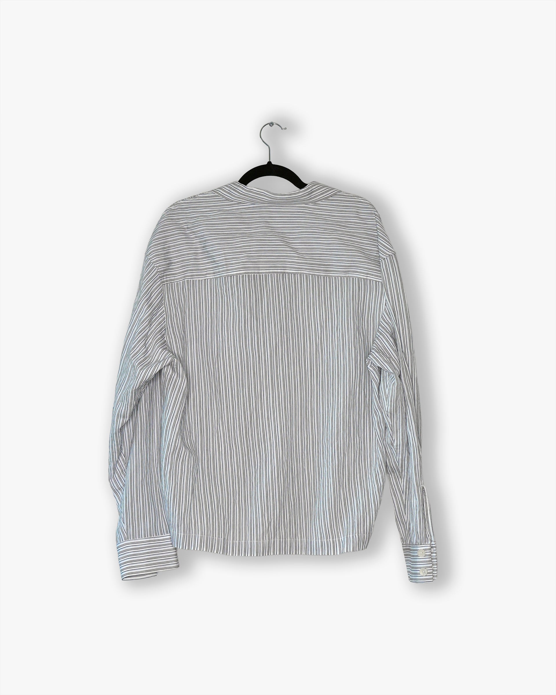 [#37] : Cropped Pinstripe Longsleeve Button Up – Neutral Pinstripe – L