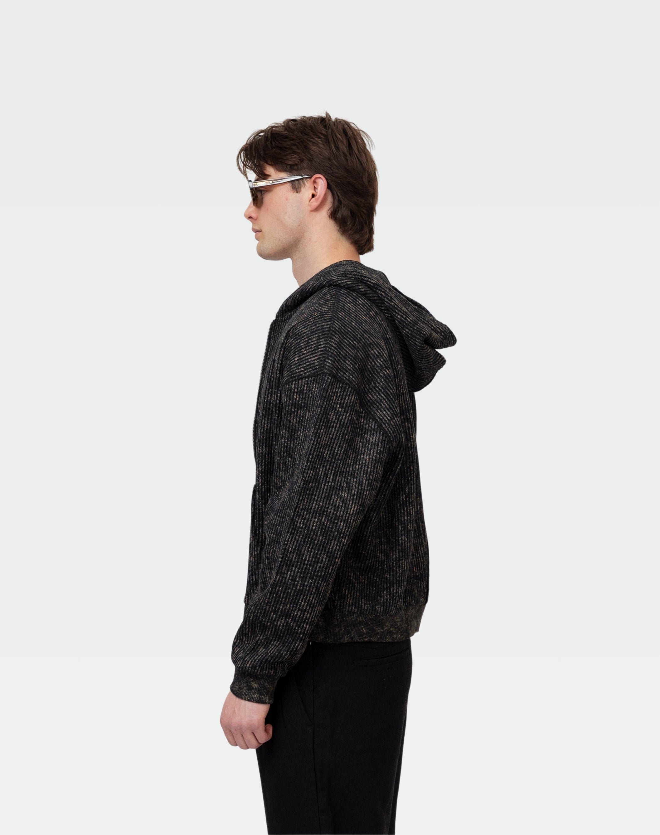 Crop Knitted Zip Up Hoodie : Black