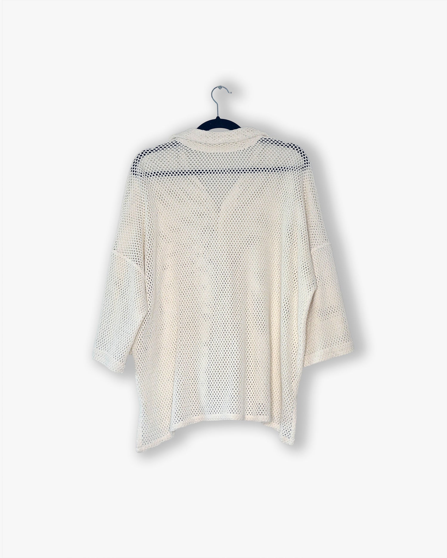 [#40] : Crochet Short Sleeve Button Down – White – L