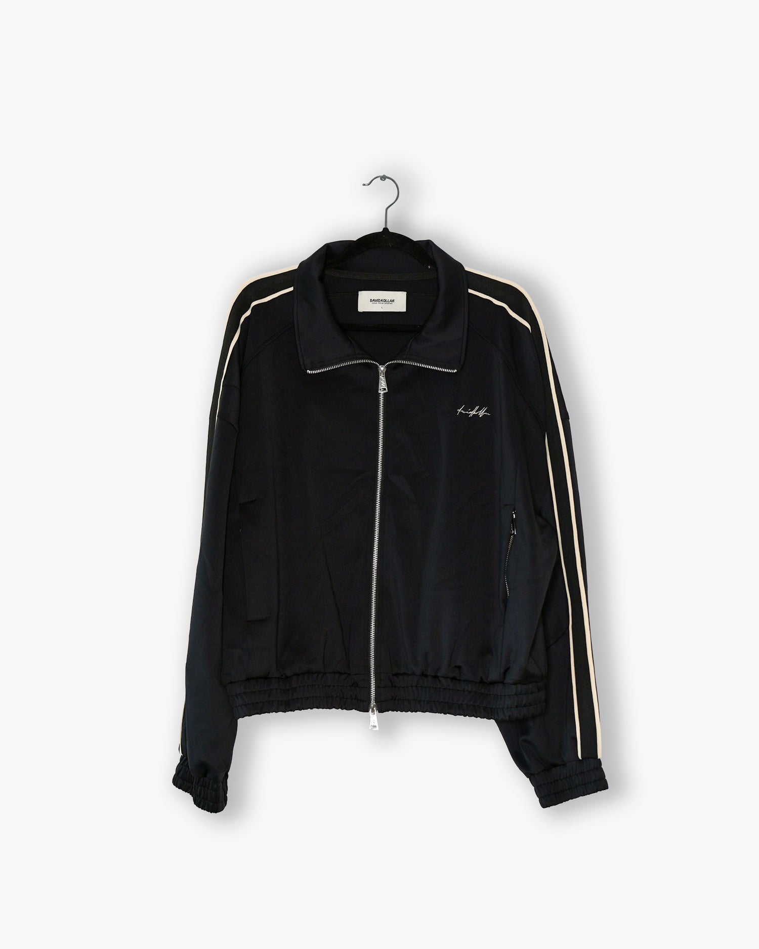[#46] : Cropped Relaxed Track Jacket – Black – L