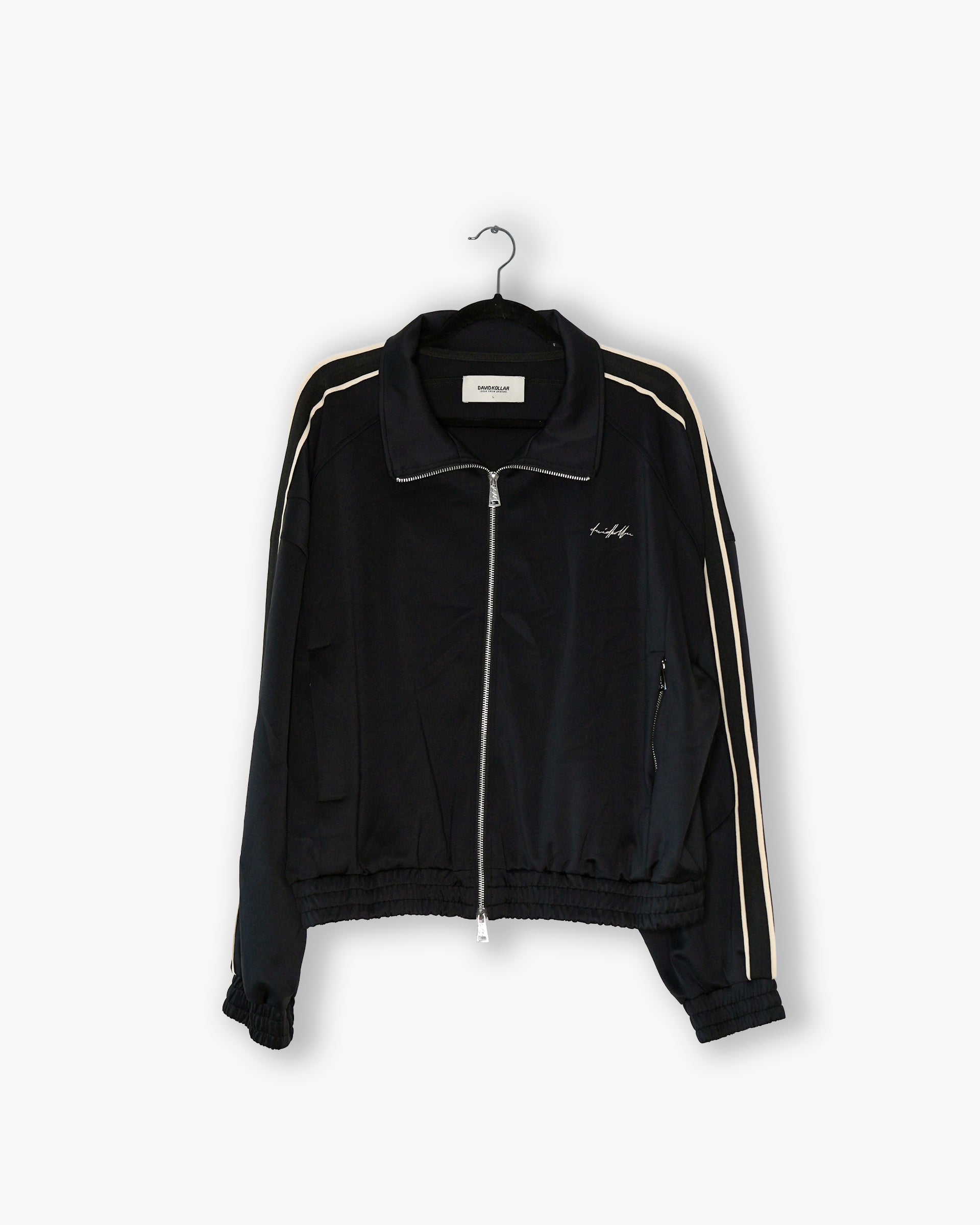 [#46] : Cropped Relaxed Track Jacket – Black – L