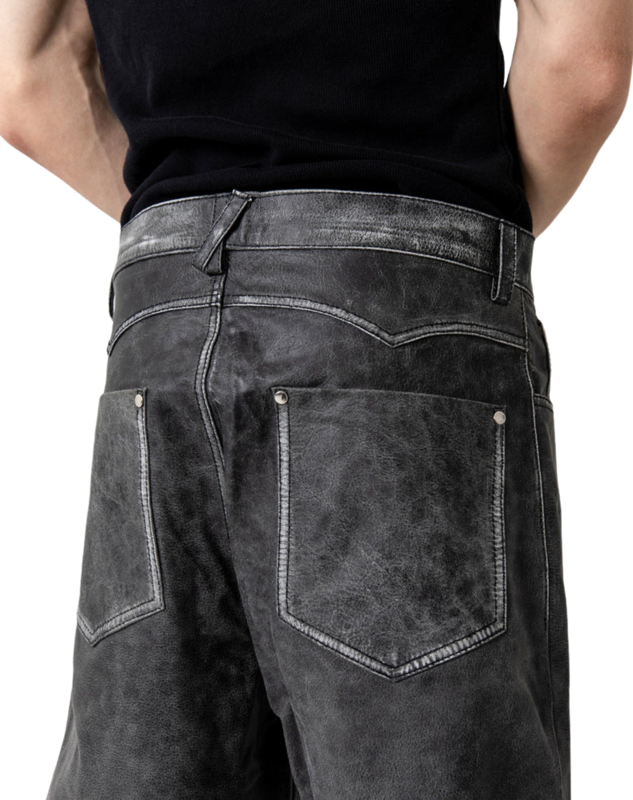 Straight Cut Leather Pants - Vintage Black ( Pre-Order )