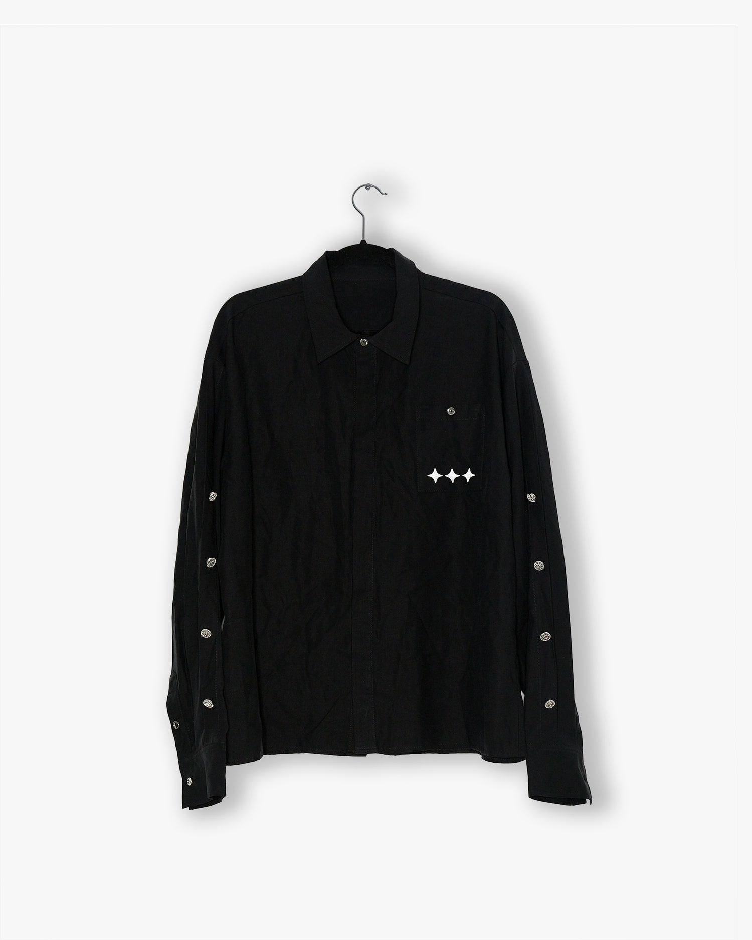[#50] : Cropped Long Sleeve Button Up Shirt – Black – L