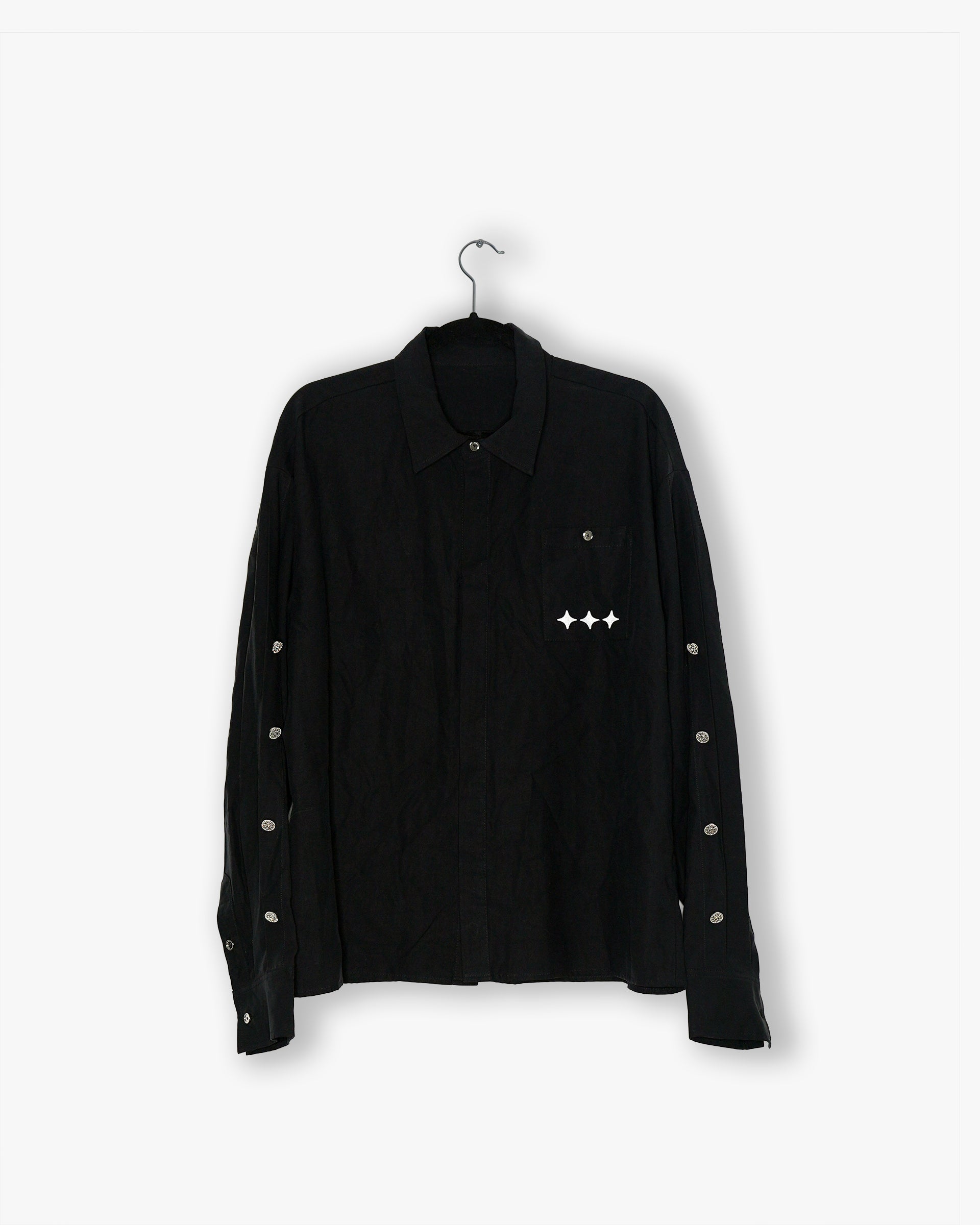 [#50] : Cropped Long Sleeve Button Up Shirt – Black – L