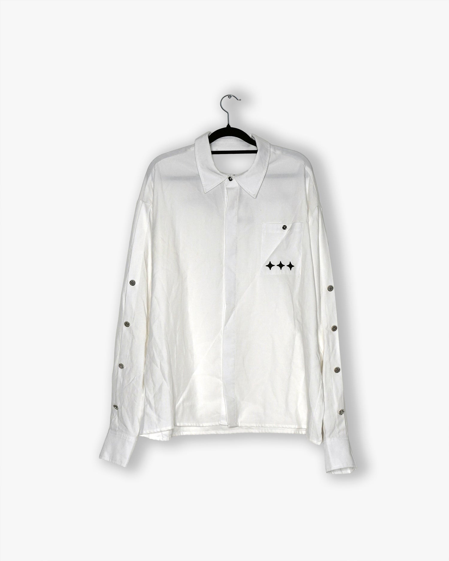 [#51] : Cropped Long Sleeve Button Up Shirt – White – L