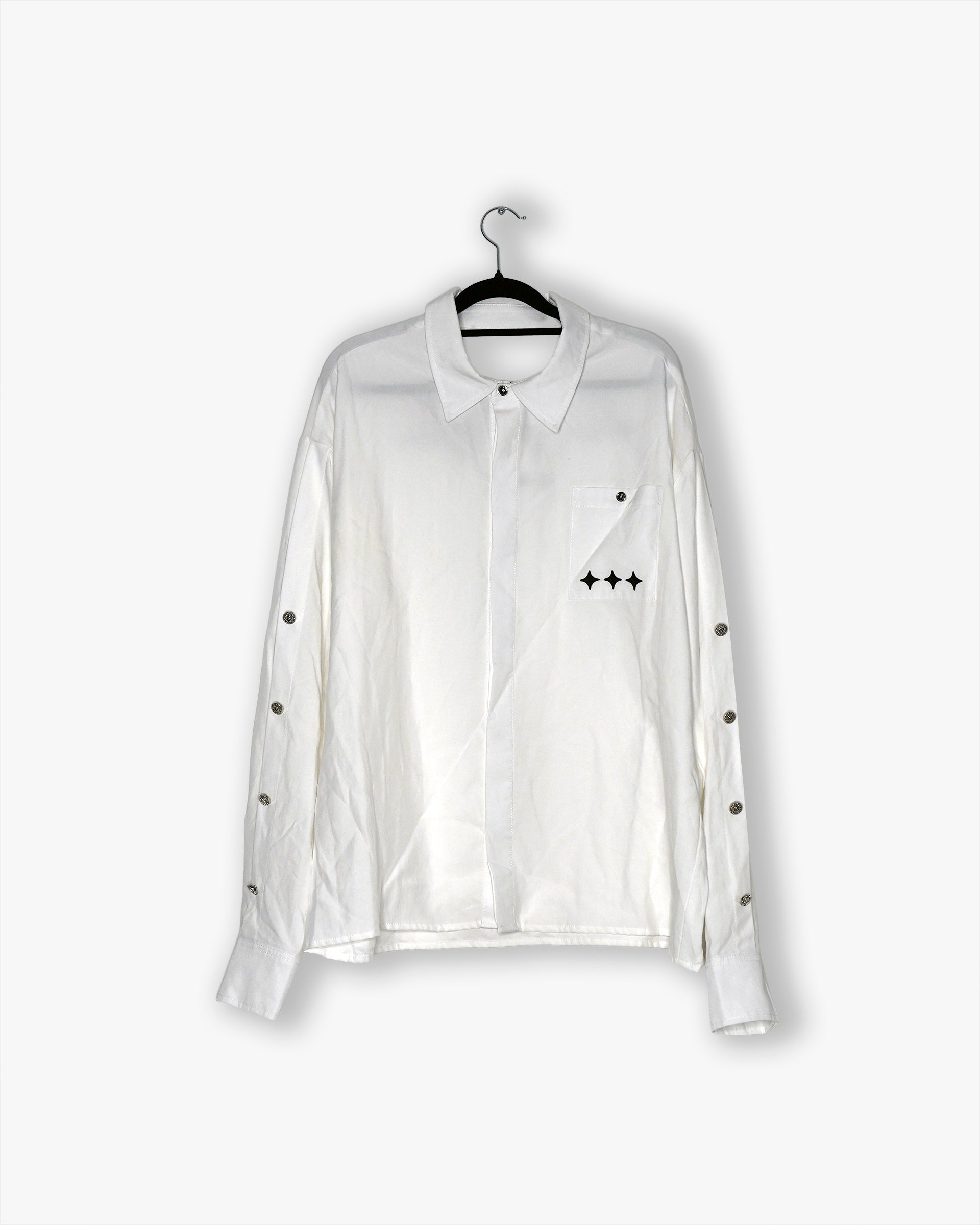 [#51] : Cropped Long Sleeve Button Up Shirt – White – L