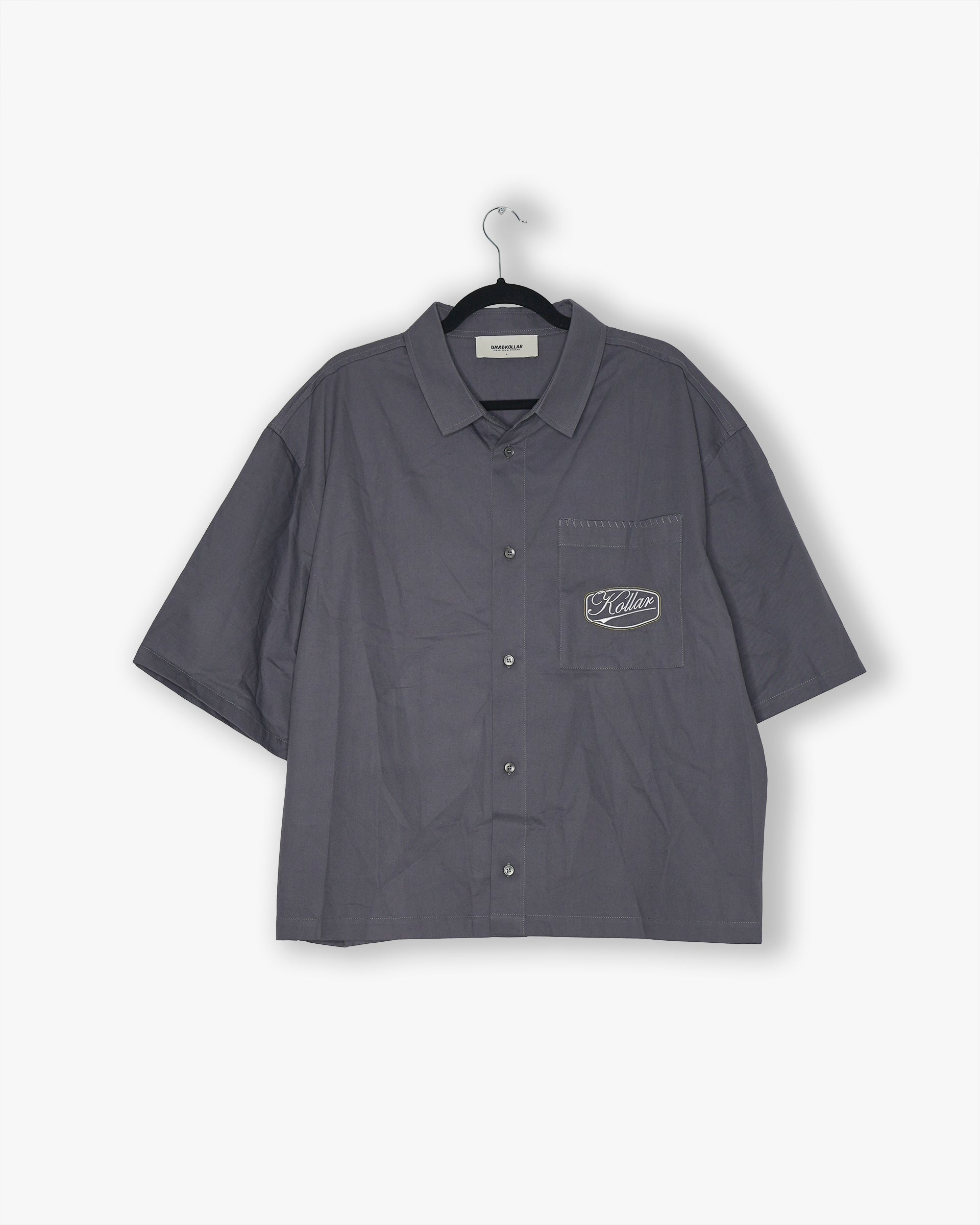 [#53] : Kentucky Derby Boxy Short Sleeve Button Up Shirt – Dark Grey – L
