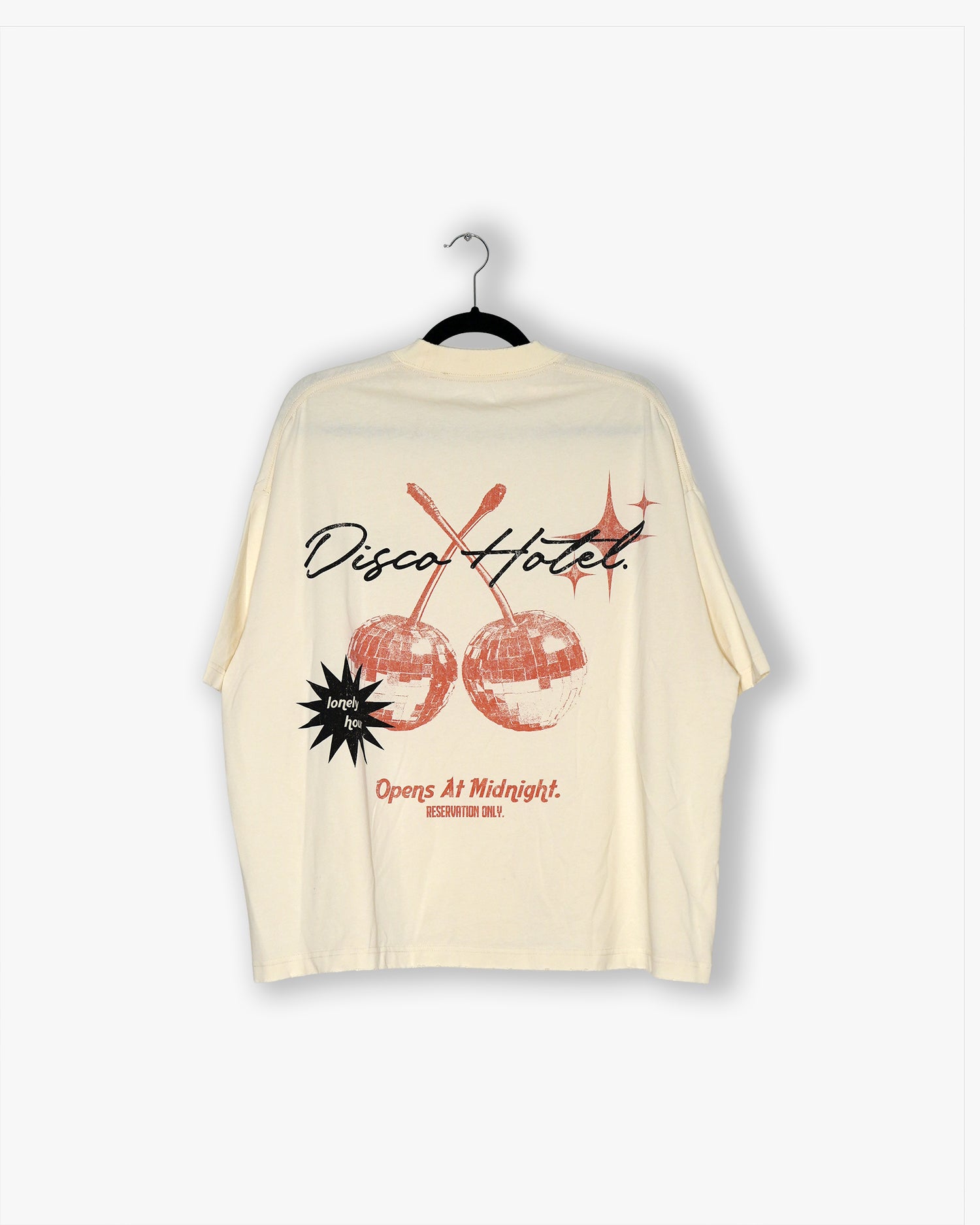 [#55] : Disco Hotel Cropped Vintage Oversized Tee – Off White – L