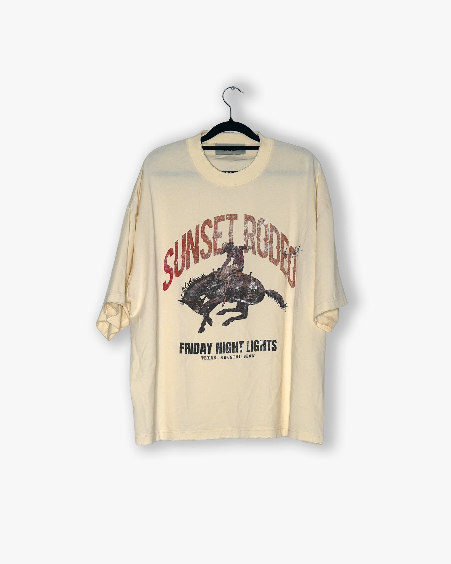[#64] : Sunset Rodeo Cropped Vintage Oversized Tee – Off White – L