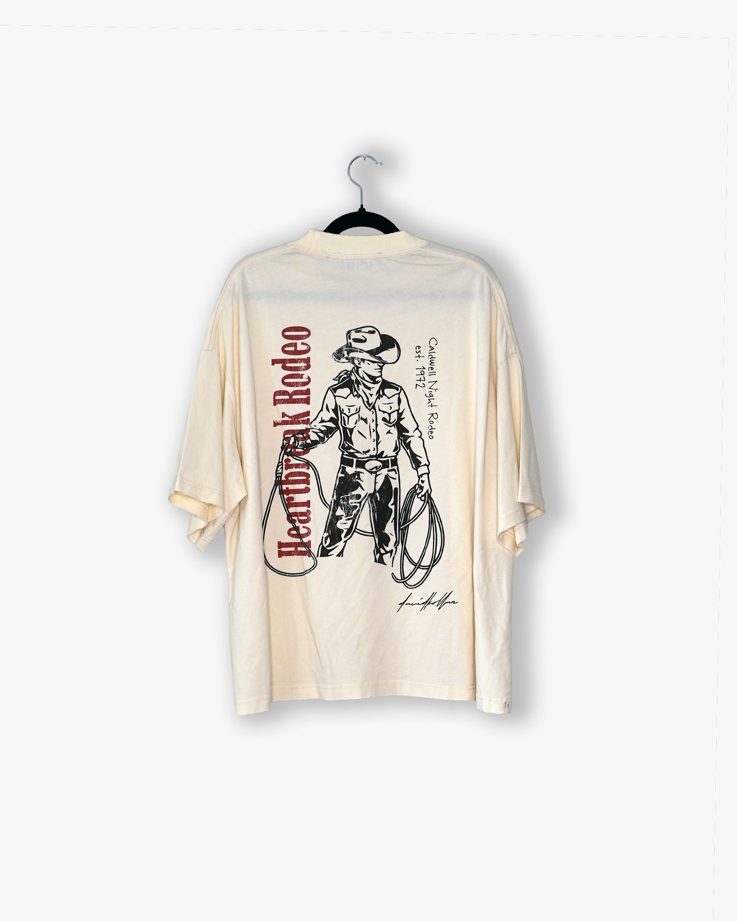 [#74] : Heartbreak Rodeo Cropped Vintage Oversized Tee – Off White – L