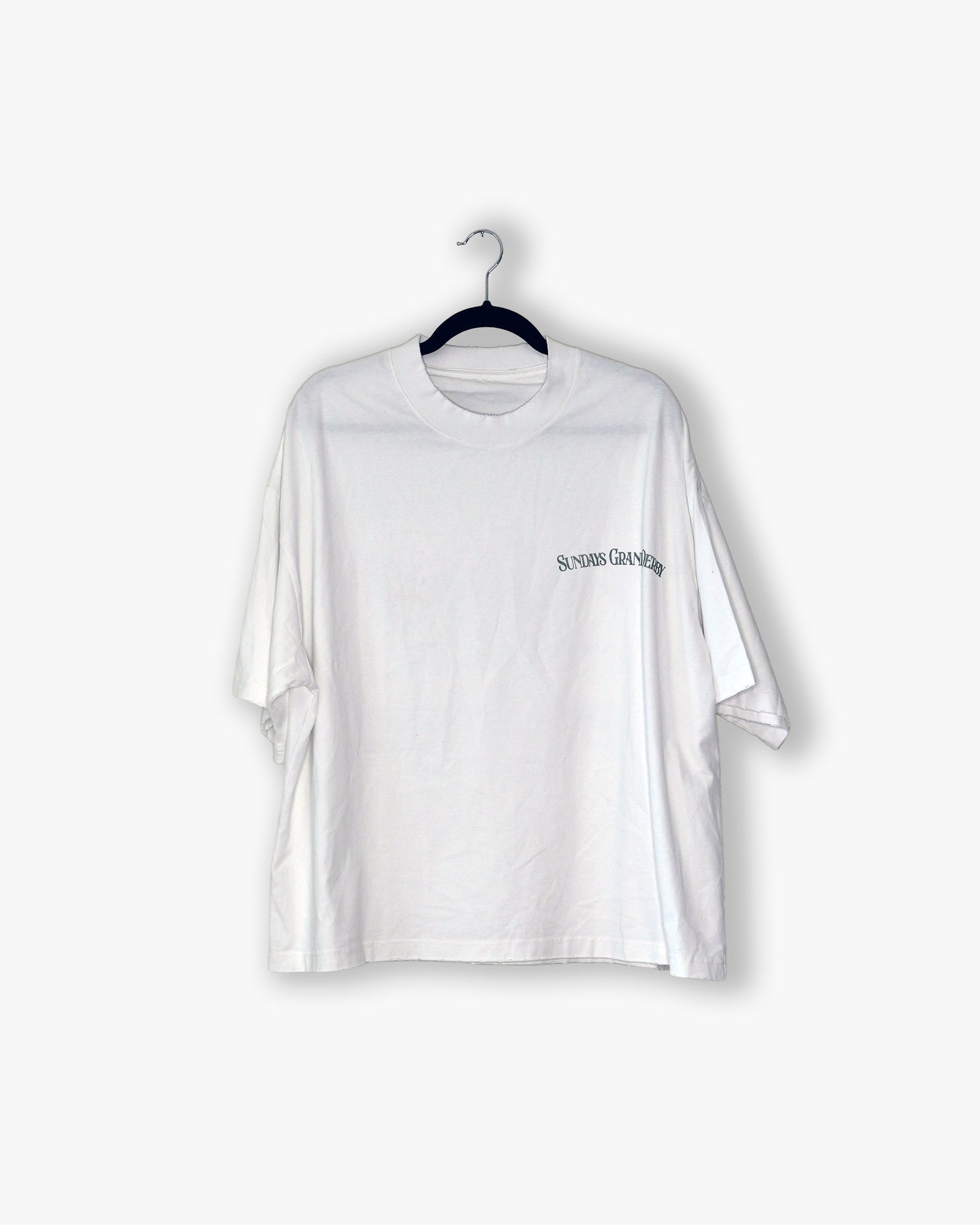 [#75] : Sunday Grand Derby Cropped Vintage Oversized Tee – White – L