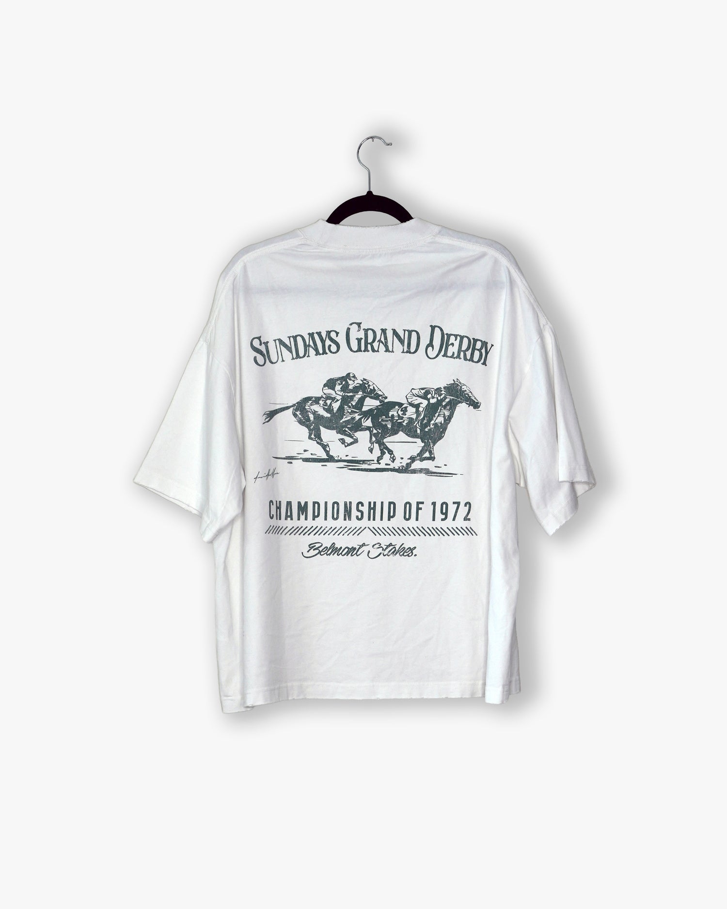 [#75] : Sunday Grand Derby Cropped Vintage Oversized Tee – White – L