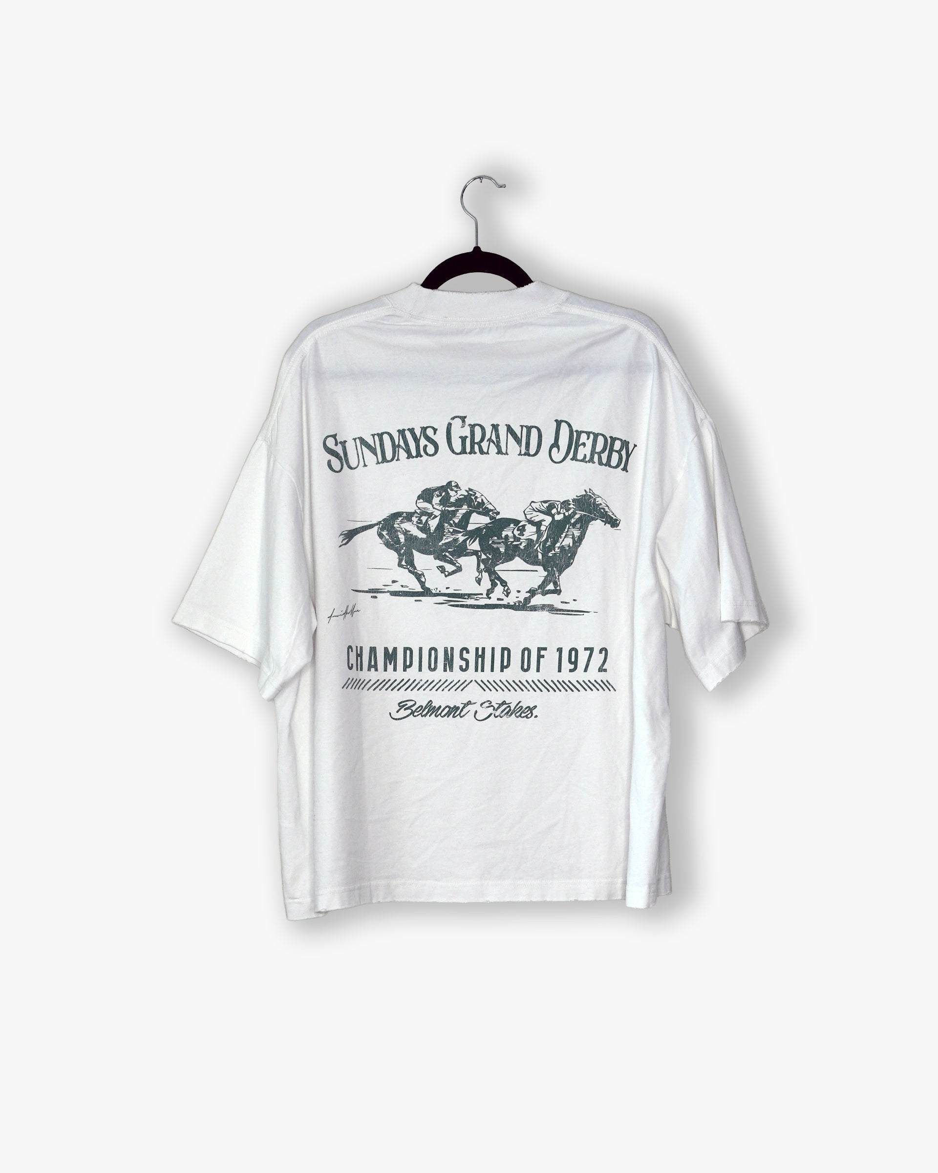 [#75] : Sunday Grand Derby Cropped Vintage Oversized Tee – White – L