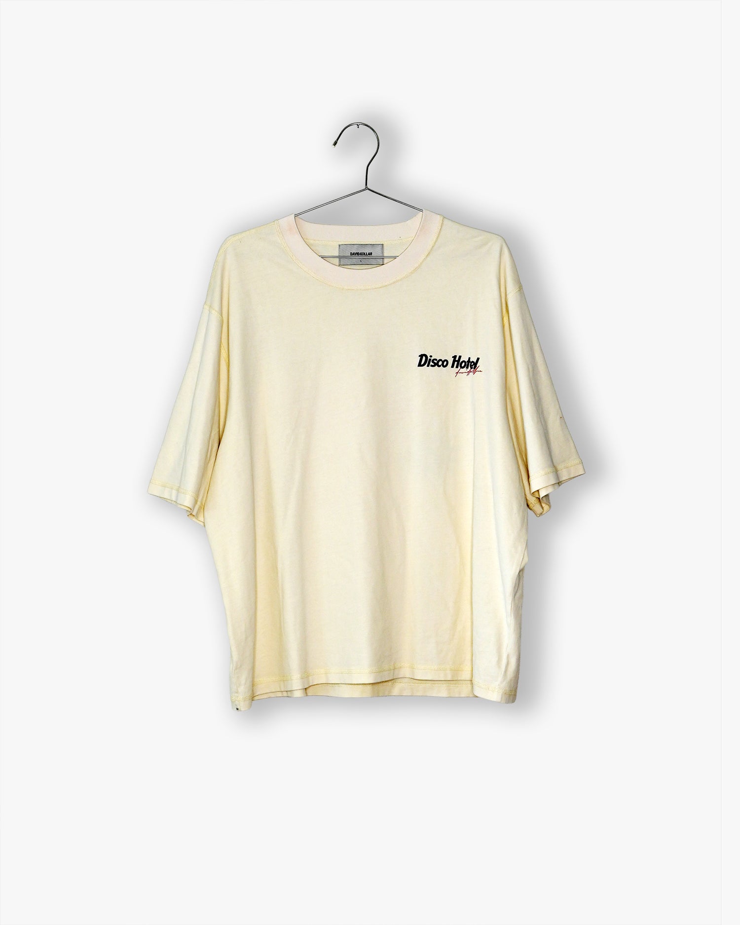 [#77] : Disco Hotel Cropped Vintage Oversized Tee – Off White – L
