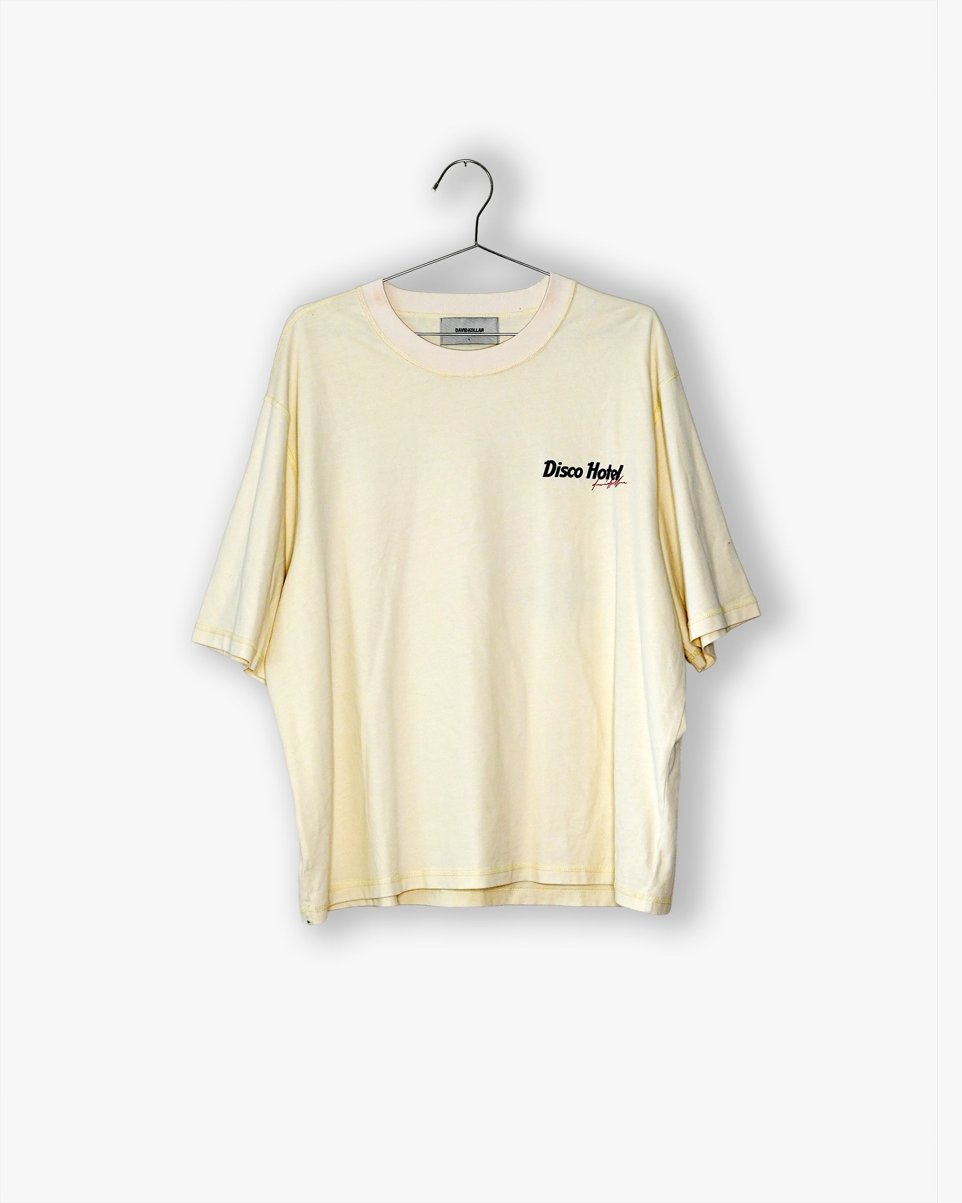 [#77] : Disco Hotel Cropped Vintage Oversized Tee – Off White – L