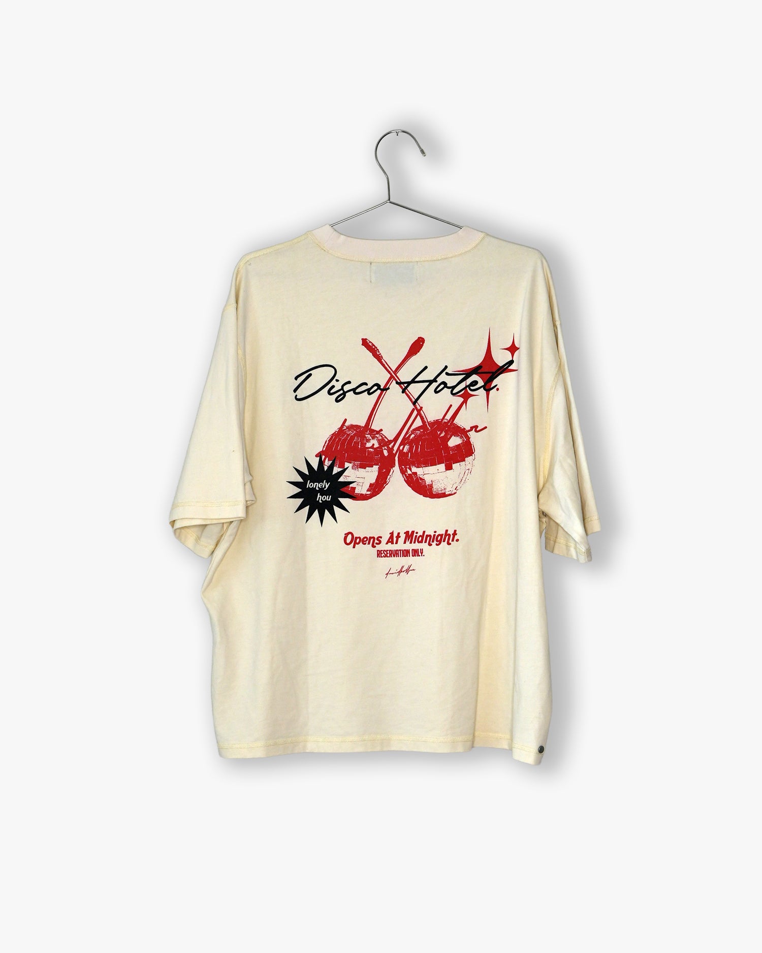 [#77] : Disco Hotel Cropped Vintage Oversized Tee – Off White – L