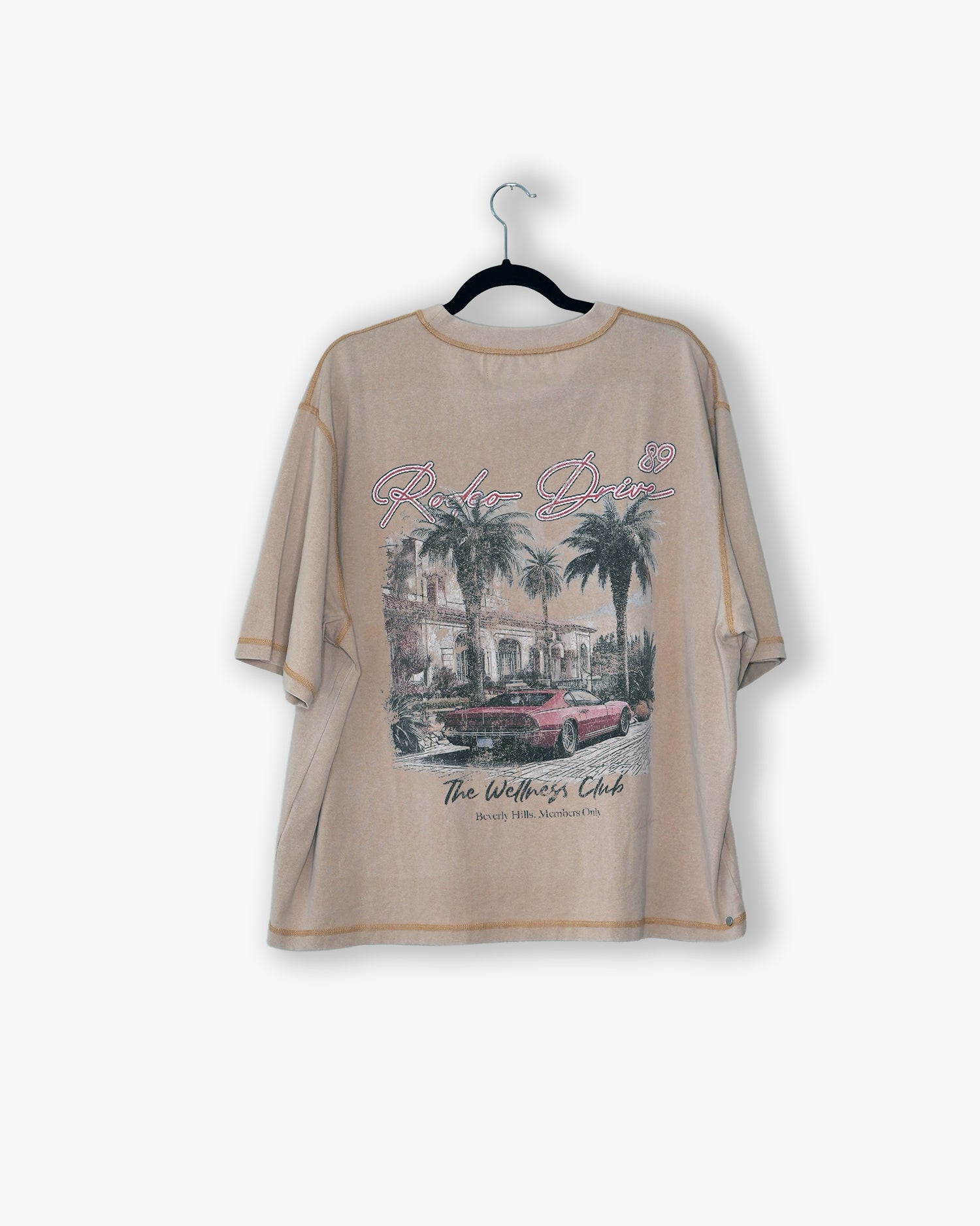 [#79] : Wellness Club Cropped Vintage Oversized Tee – Tan – L