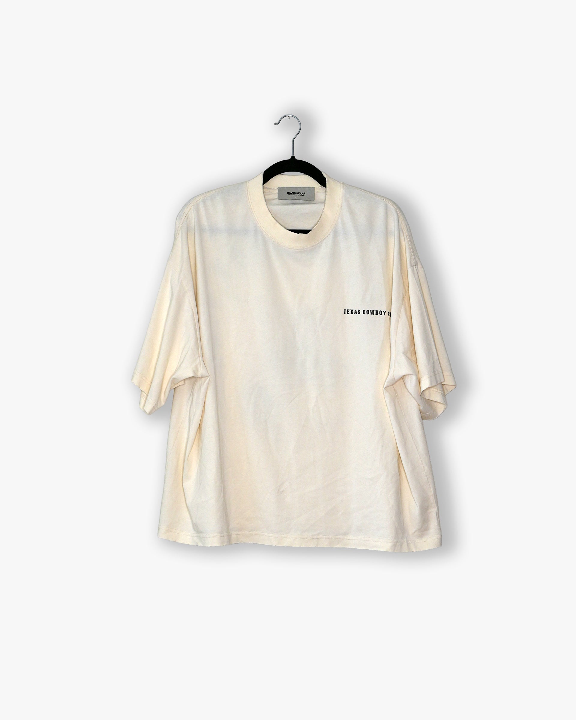 [#81] : Texas Cowboy Club Cropped Vintage Oversized Tee – Off White – L