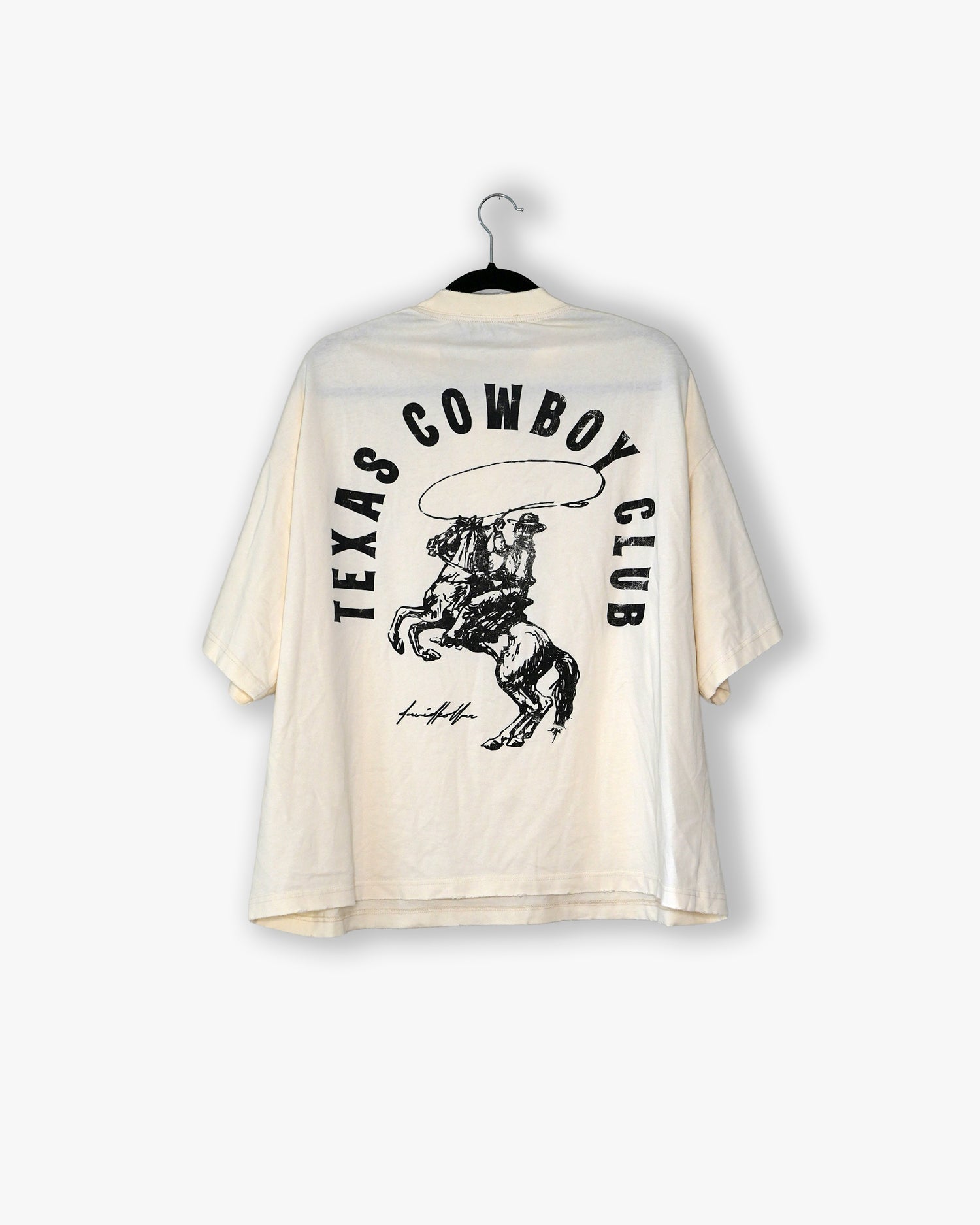 [#81] : Texas Cowboy Club Cropped Vintage Oversized Tee – Off White – L
