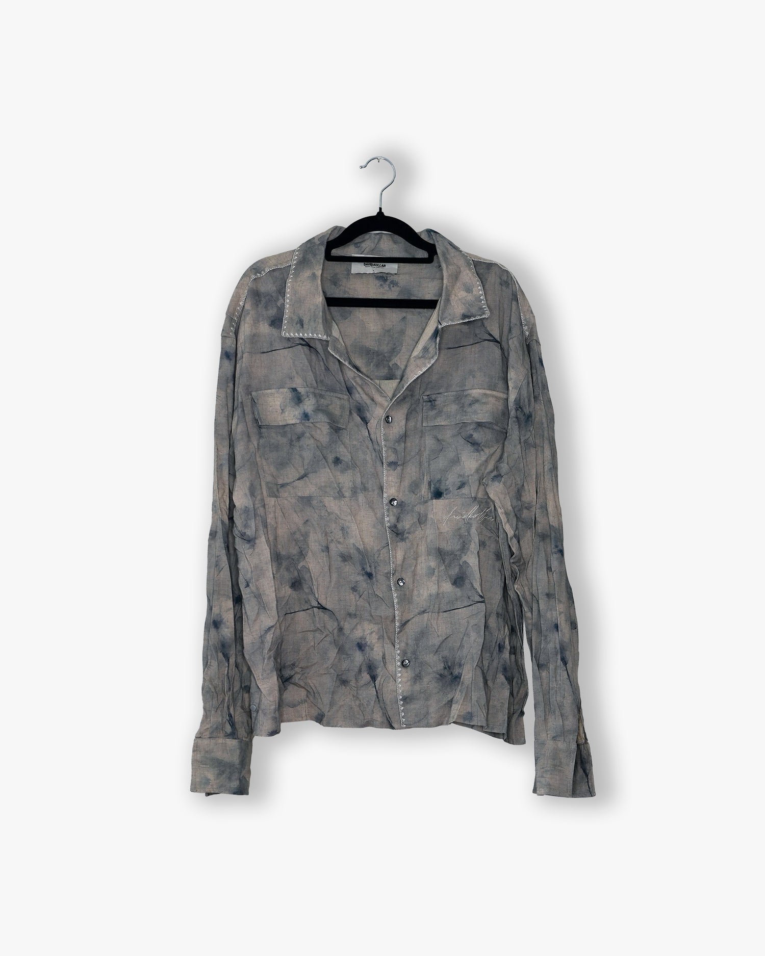 [#82] : Printed Longsleeve Button Up Shirt – Floral Grey – L