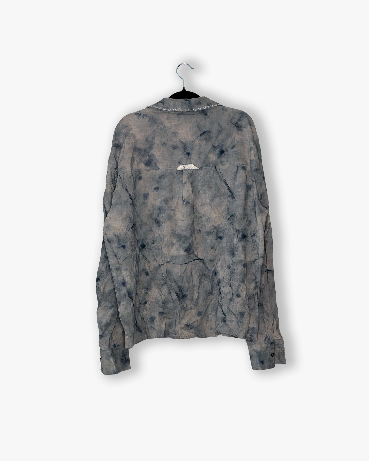 [#82] : Printed Longsleeve Button Up Shirt – Floral Grey – L