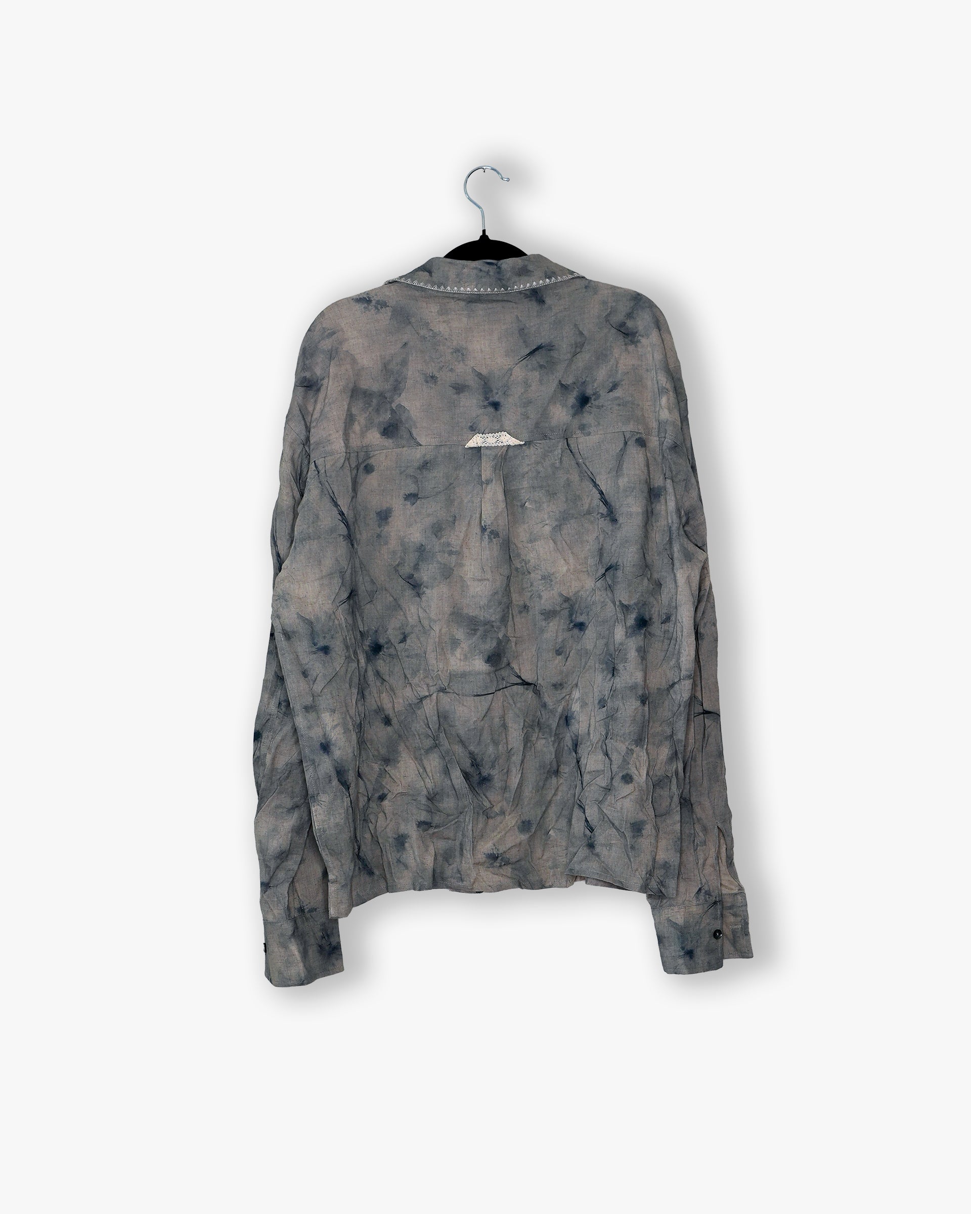 [#82] : Printed Longsleeve Button Up Shirt – Floral Grey – L