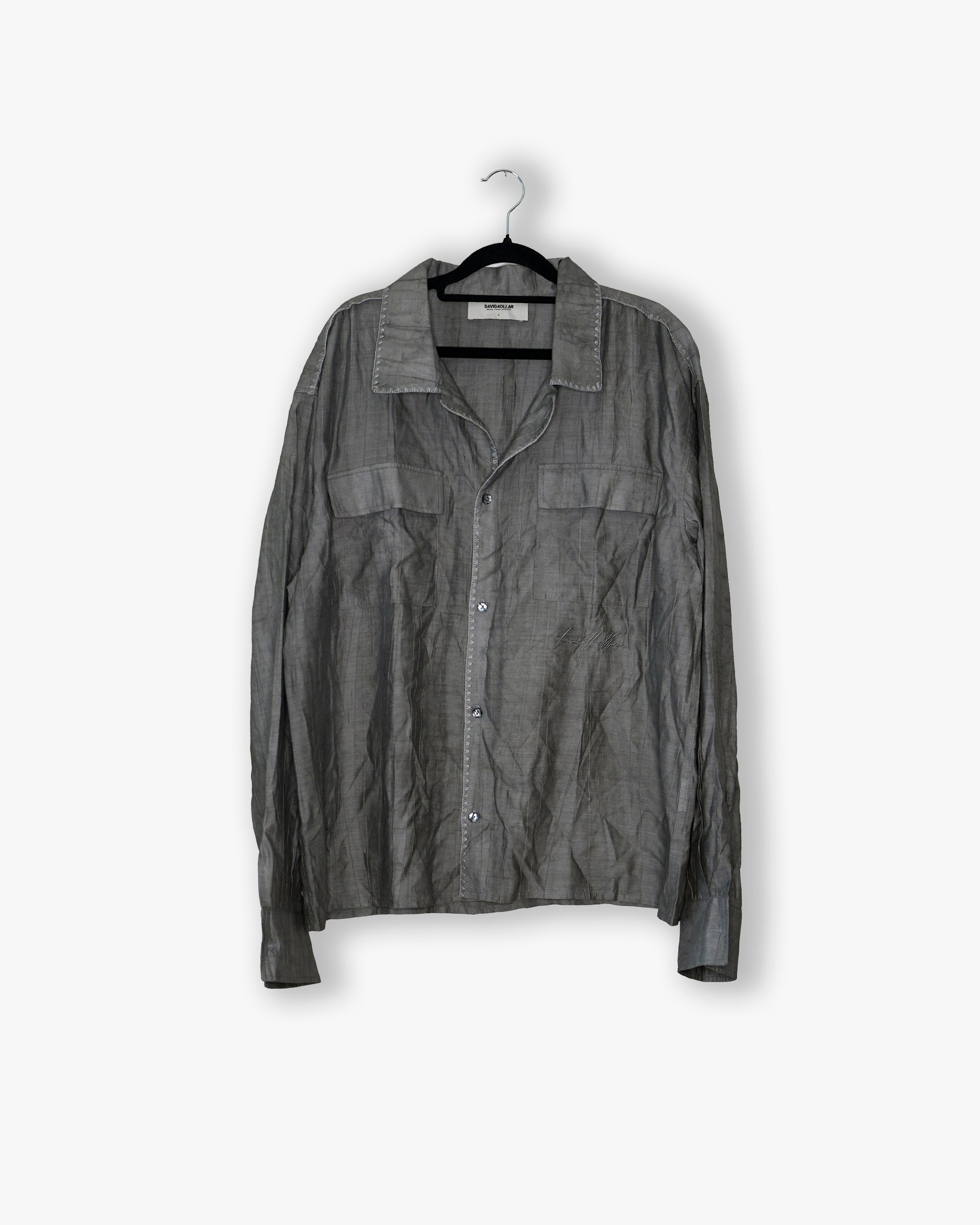 [#84] : Textured Longsleeve Button Up – Grey – L
