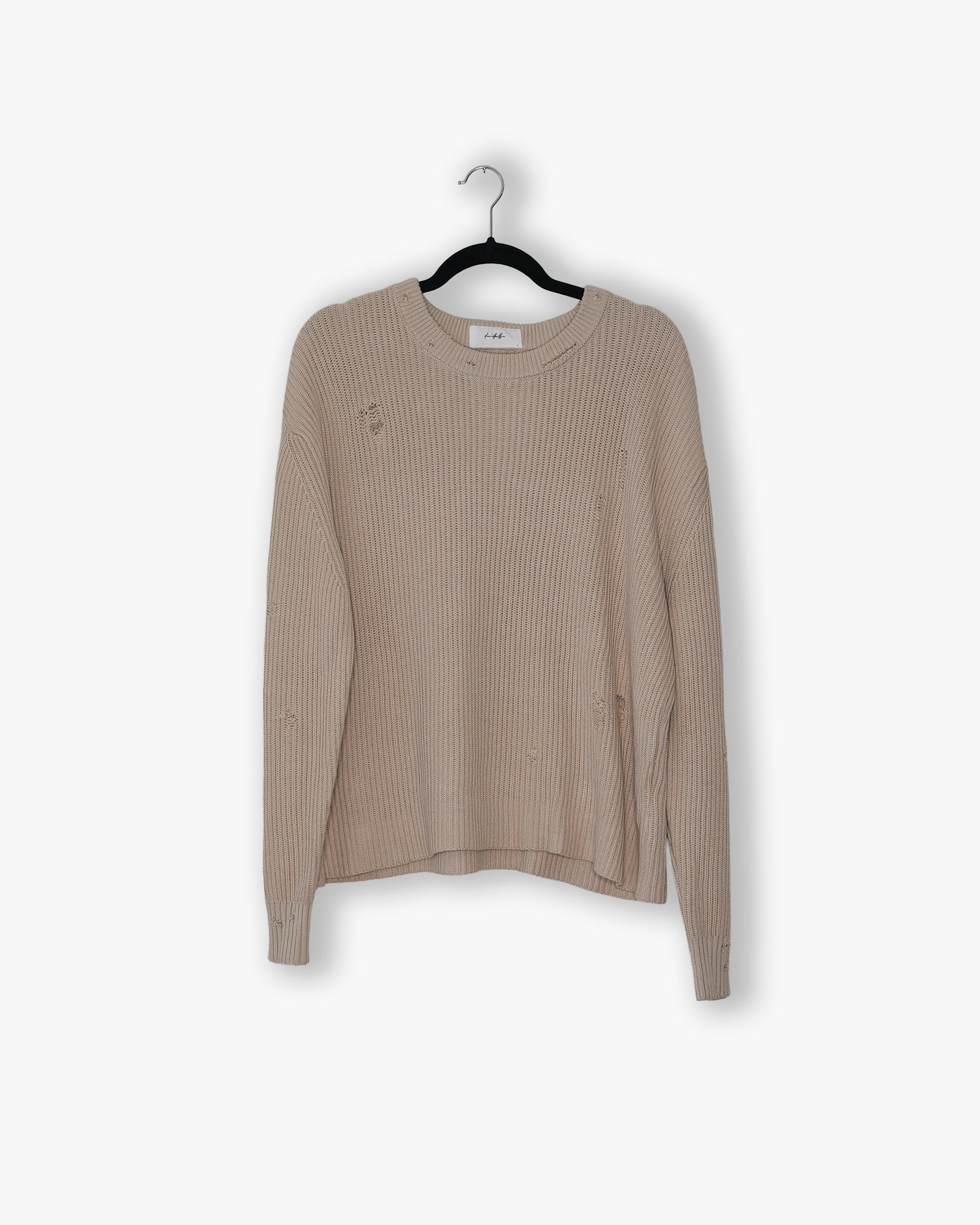 [#85] : Distressed Ribbed Knit Pullover – Cream – L