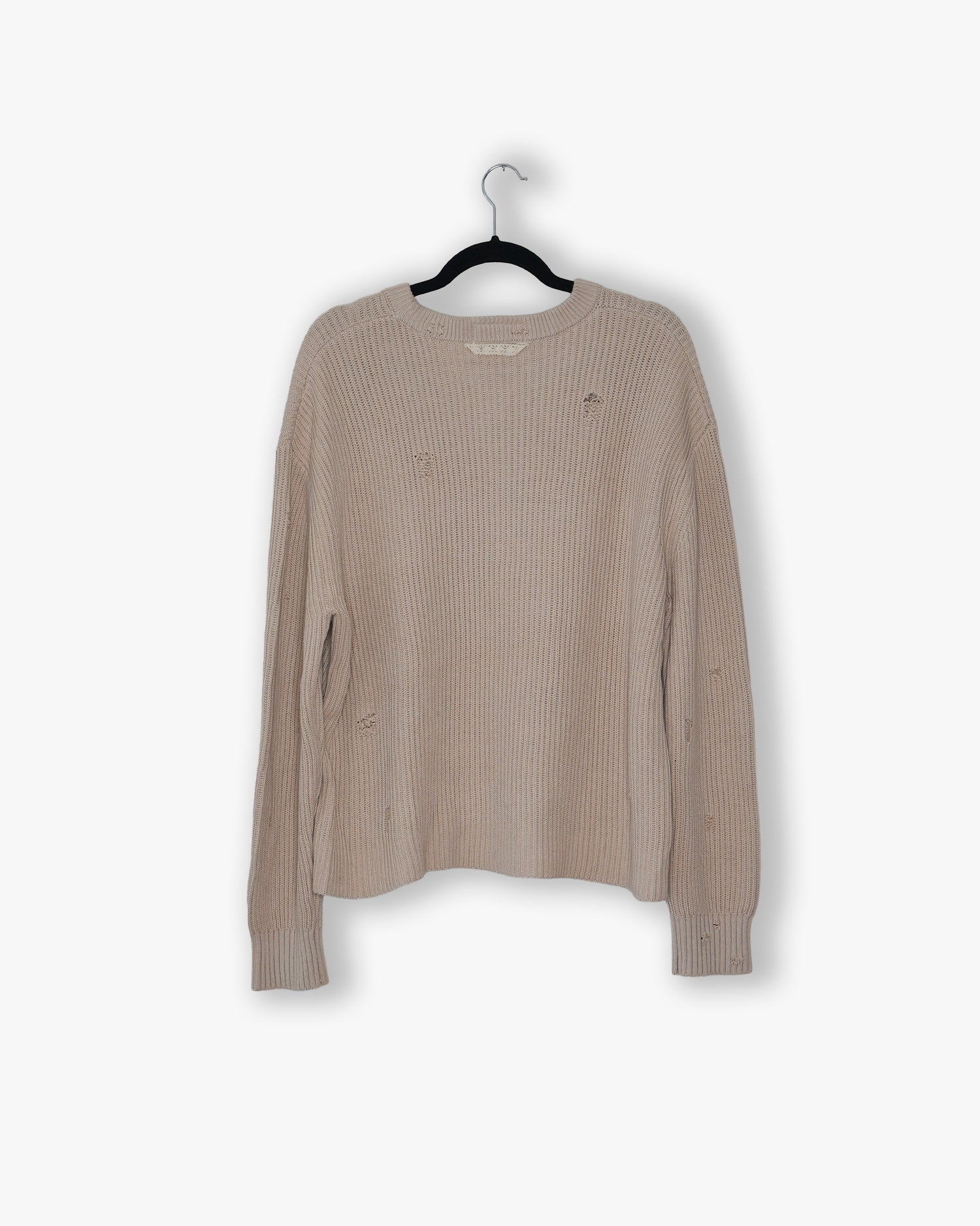 [#85] : Distressed Ribbed Knit Pullover – Cream – L