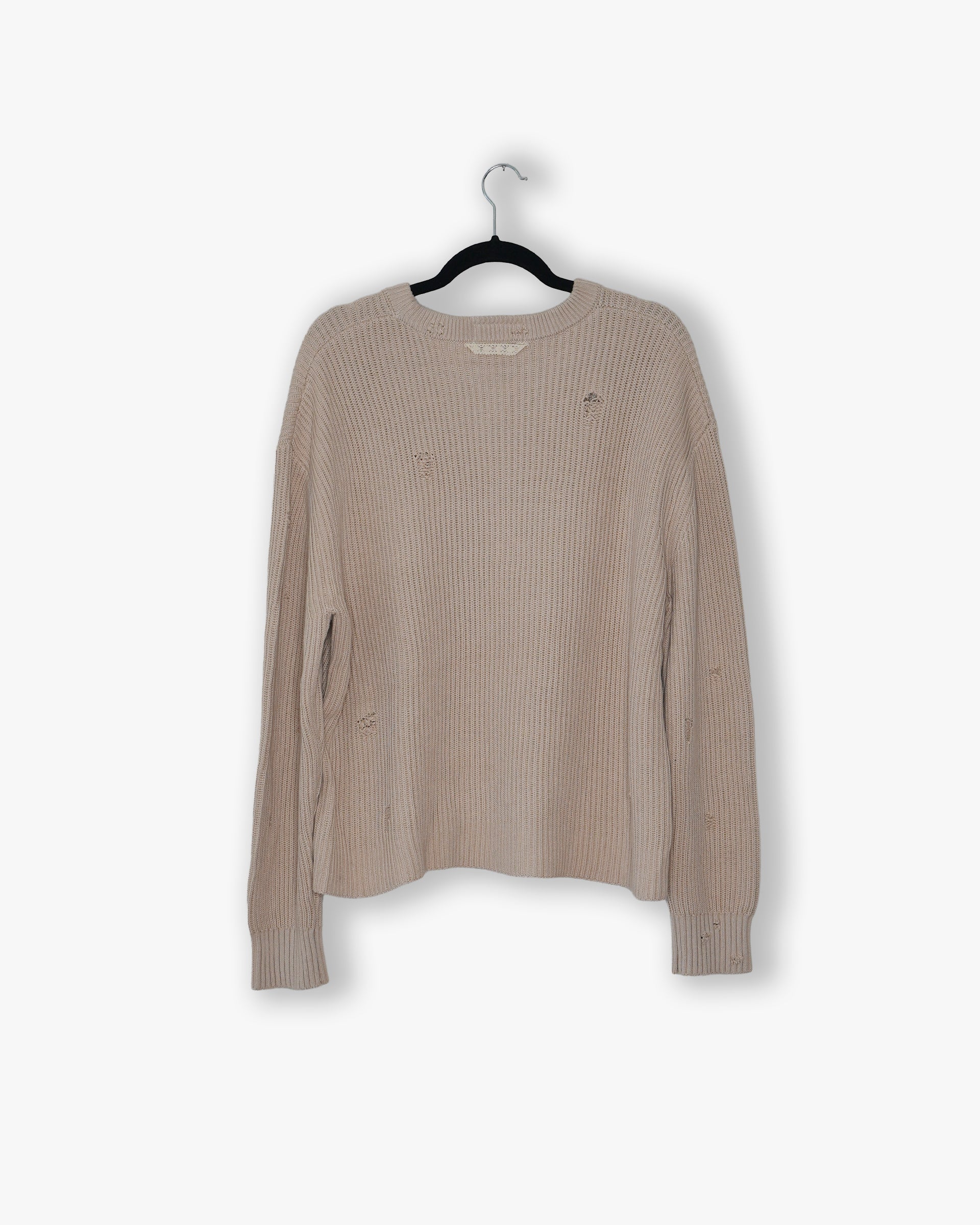 [#85] : Distressed Ribbed Knit Pullover – Cream – L