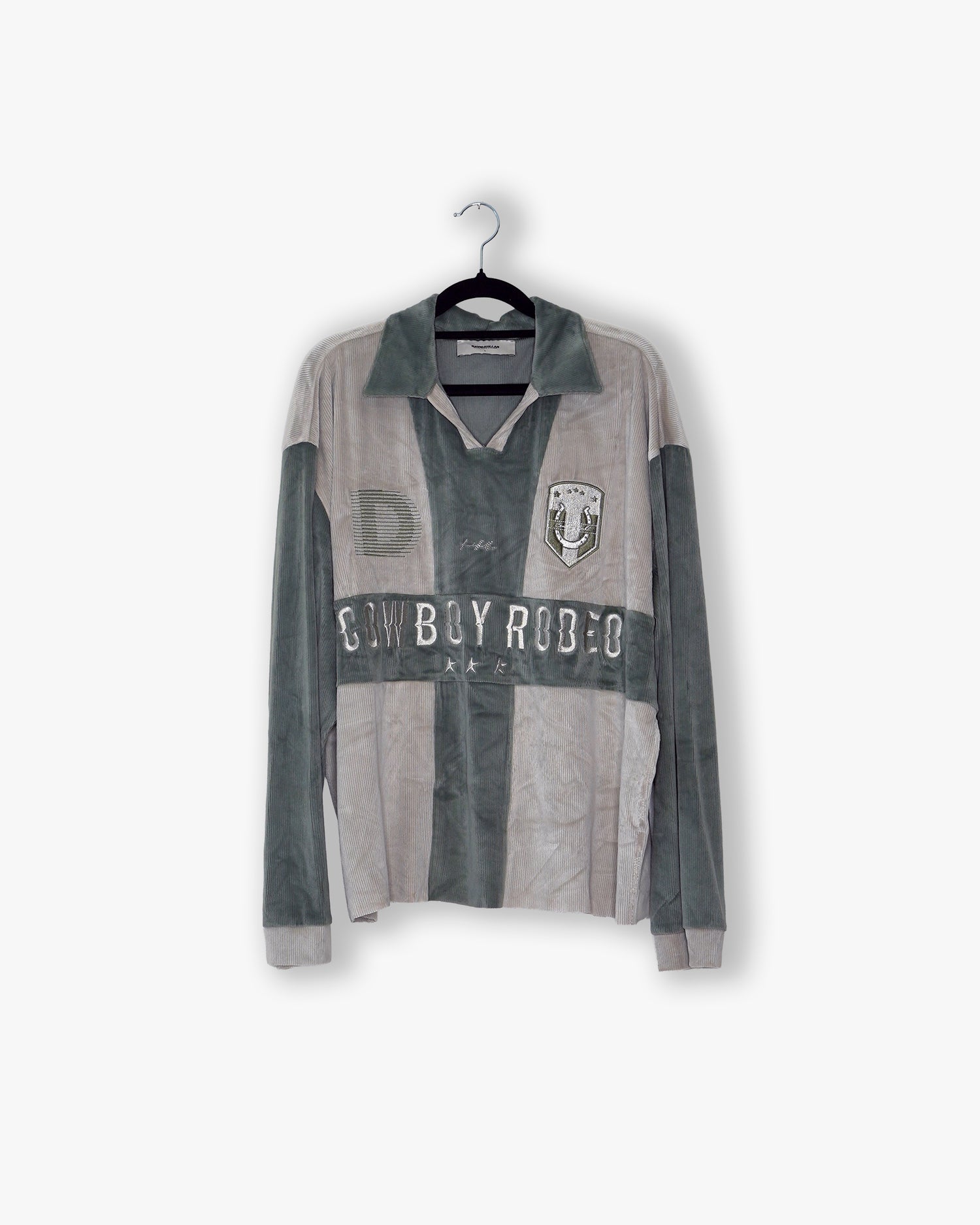[#88] : Soccer Longsleeve Polo Shirt – Grey/Green – L