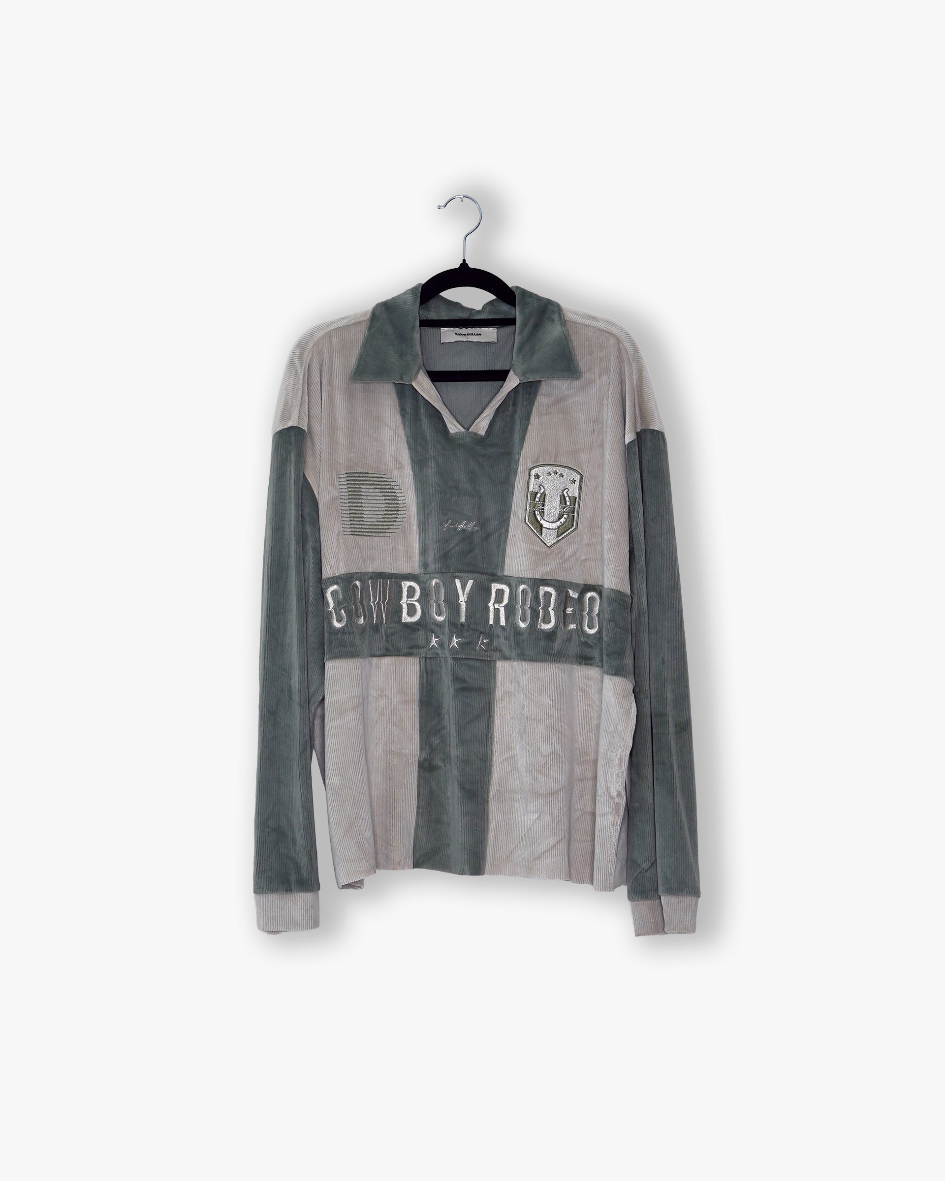 [#88] : Soccer Longsleeve Polo Shirt – Grey/Green – L