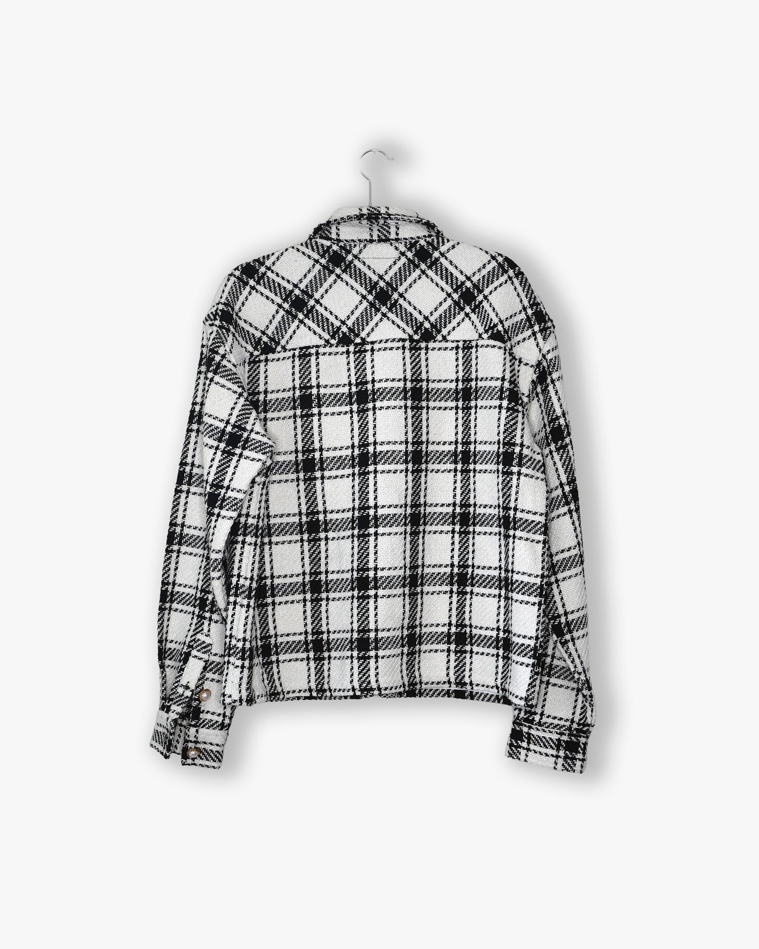 [#93] : Plaid Cropped Jacket – White/Black Plaid – L
