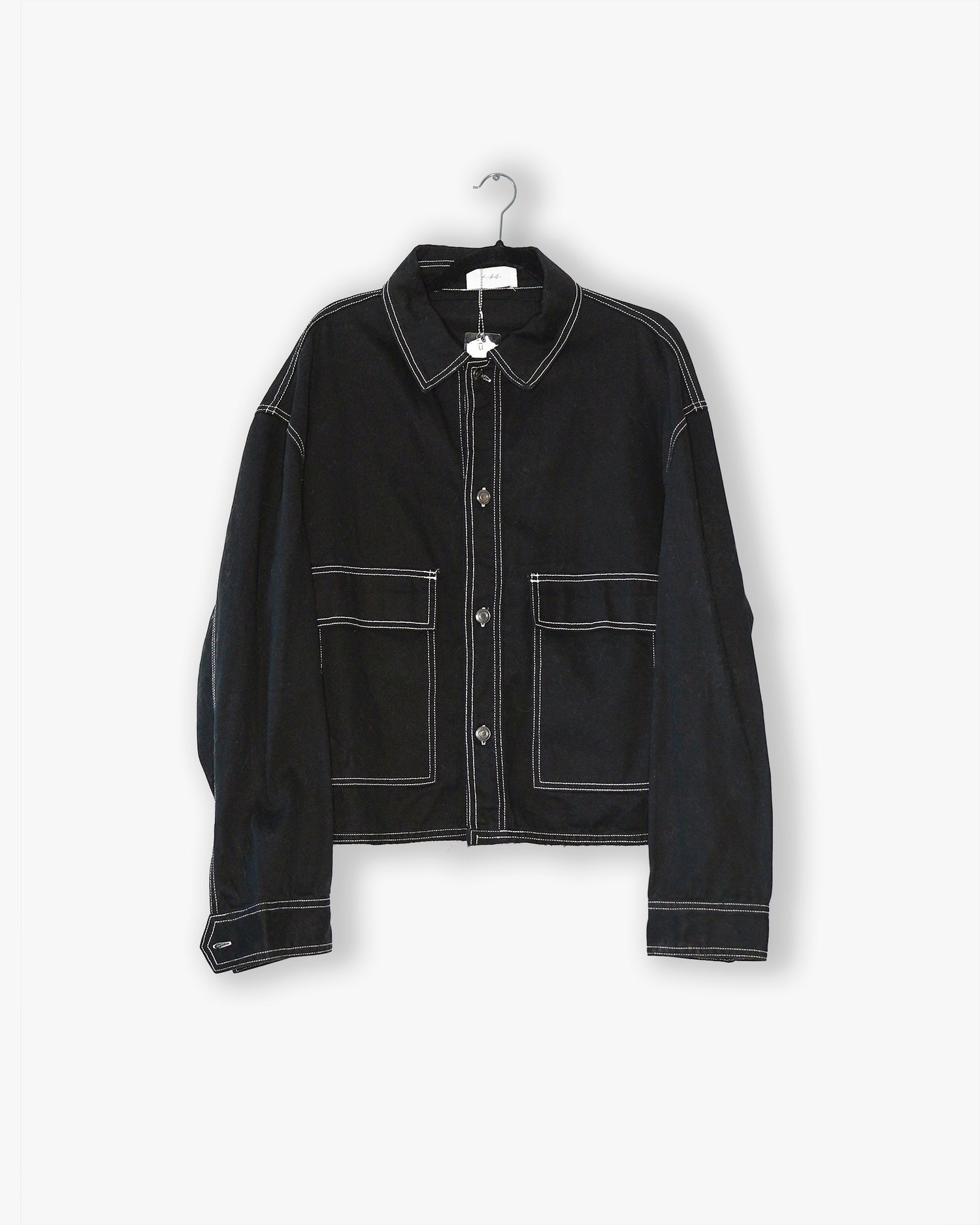 [#03] : Cropped Cotton Trucker Jacket – Black – L