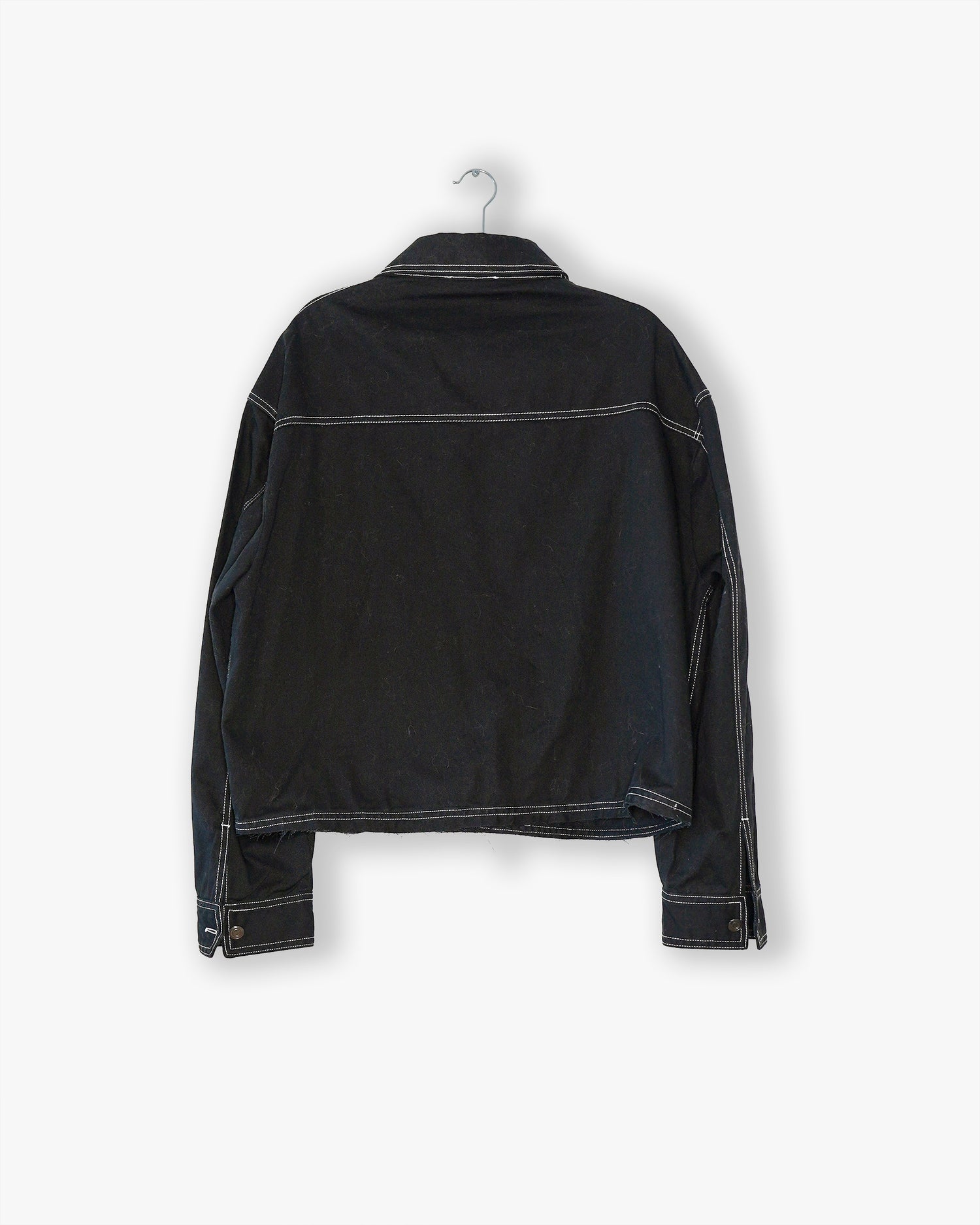 [#03] : Cropped Cotton Trucker Jacket – Black – L