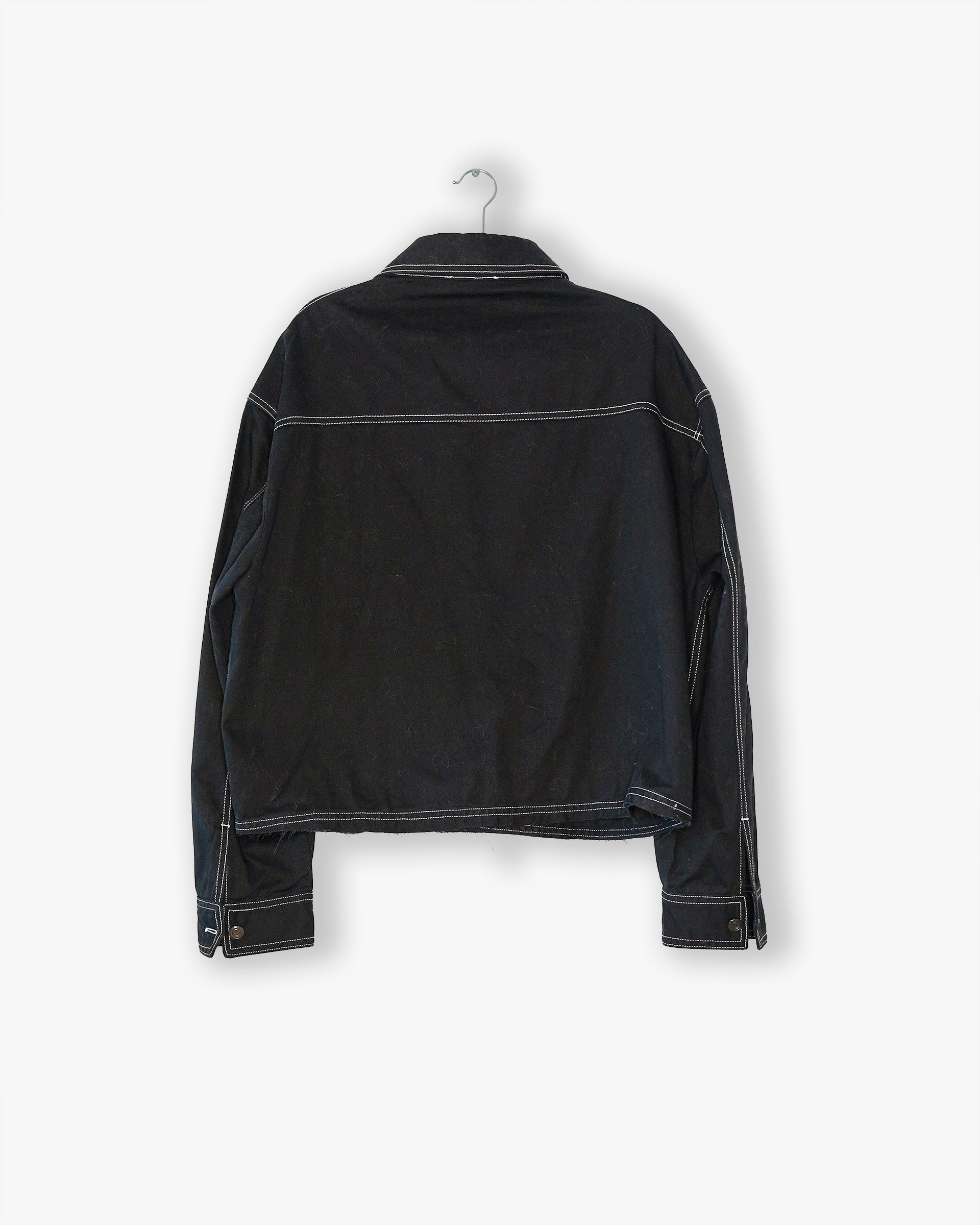 [#03] : Cropped Cotton Trucker Jacket – Black – L