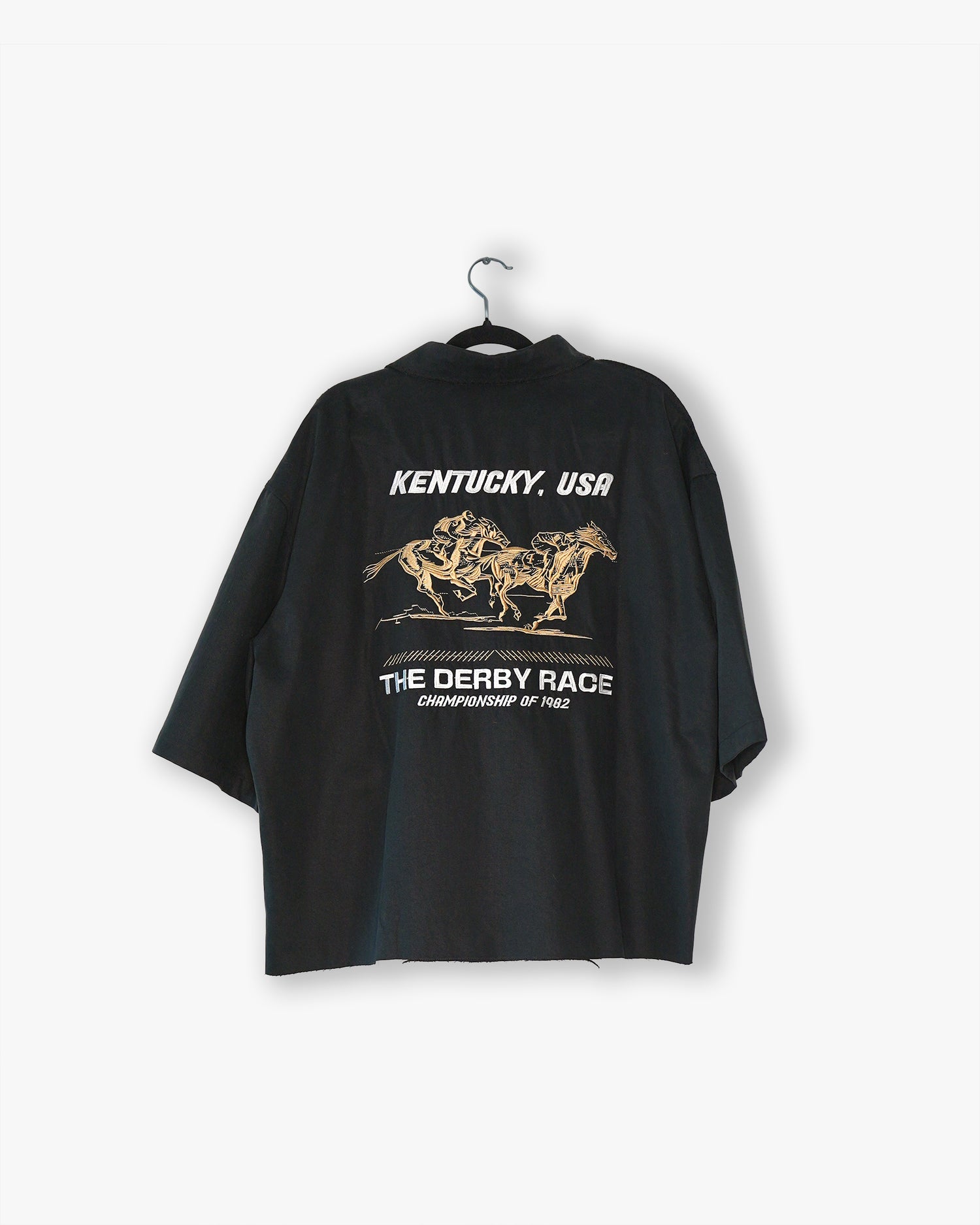 [#18] : Kentucky Derby Boxy Short Sleeve Button Up Shirt – Black – L