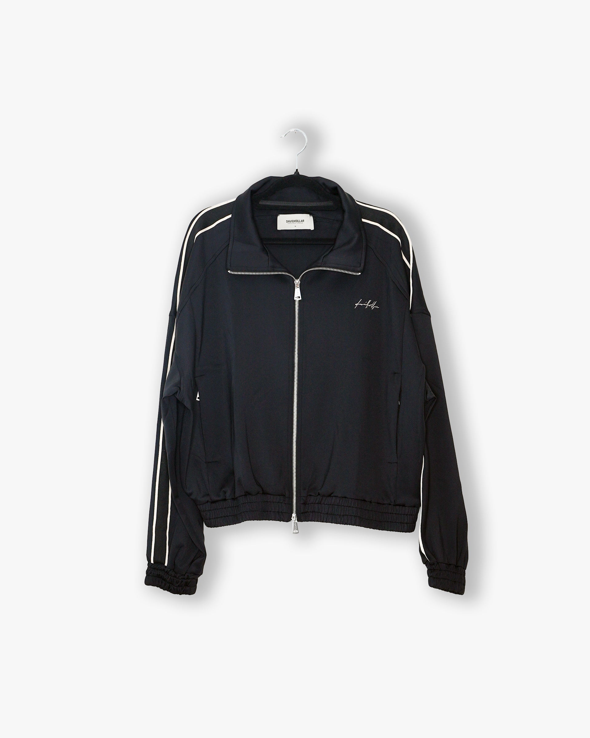 [#109] : Cropped Relaxed Track Jacket – Black – M