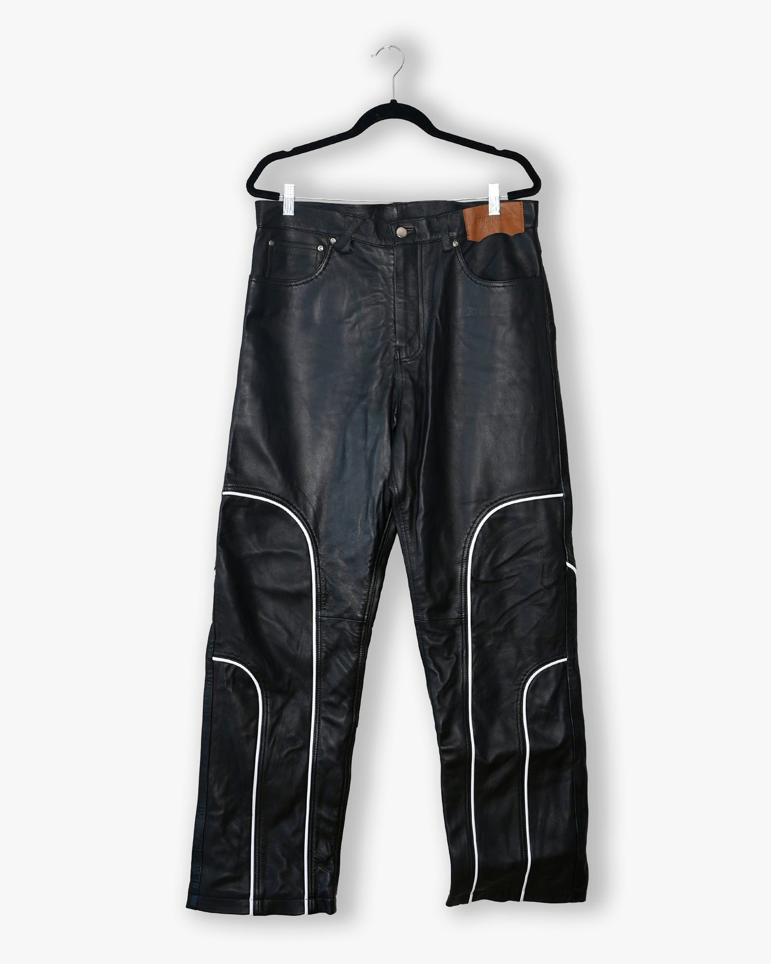 [#146] : Straight Leather Pants – Black – 34