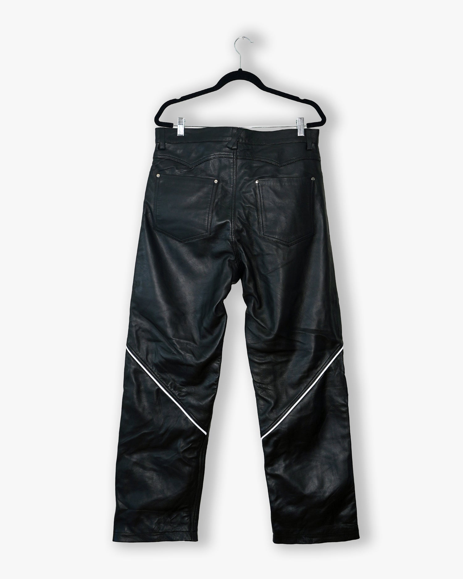 [#146] : Straight Leather Pants – Black – 34