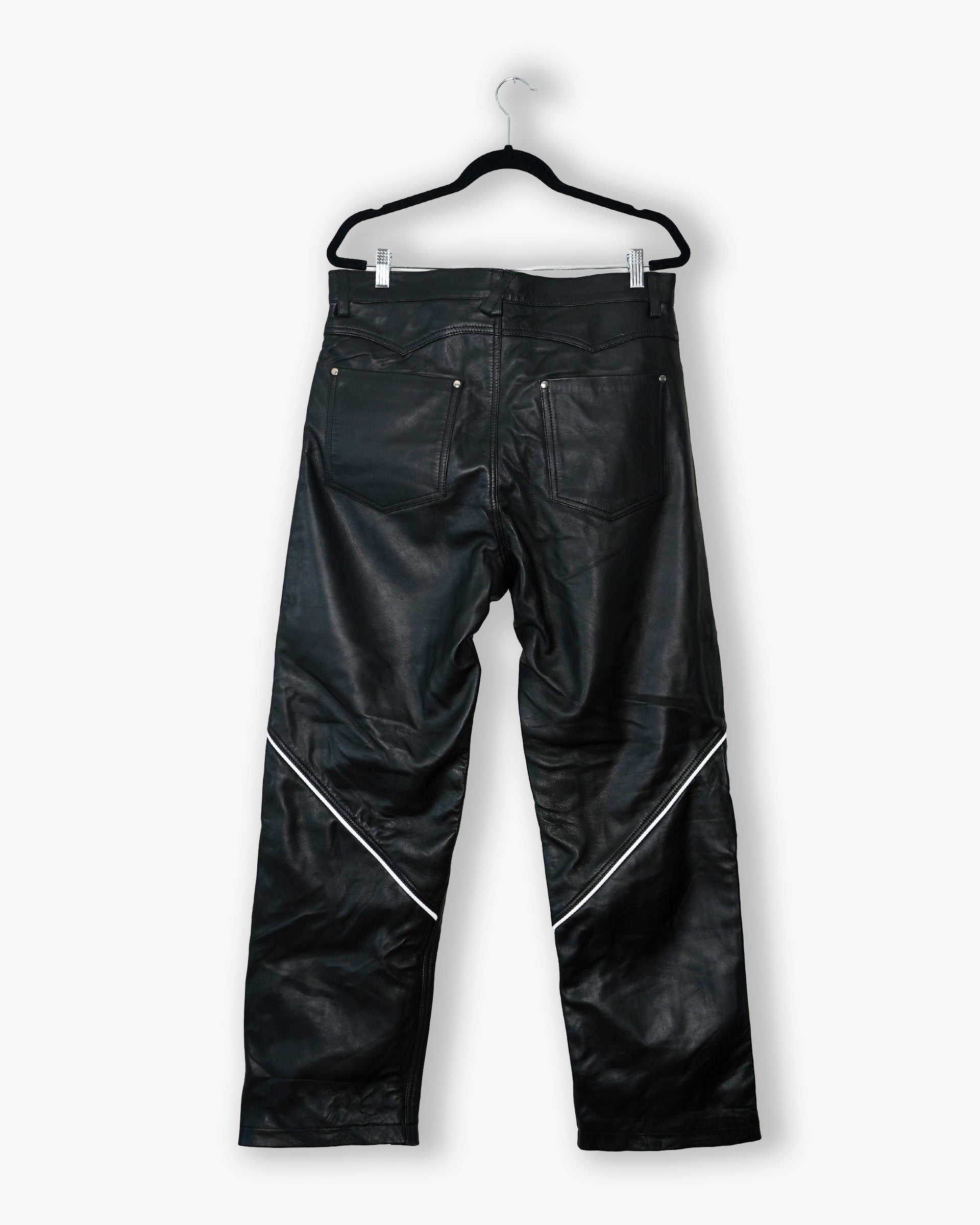 [#146] : Straight Leather Pants – Black – 34